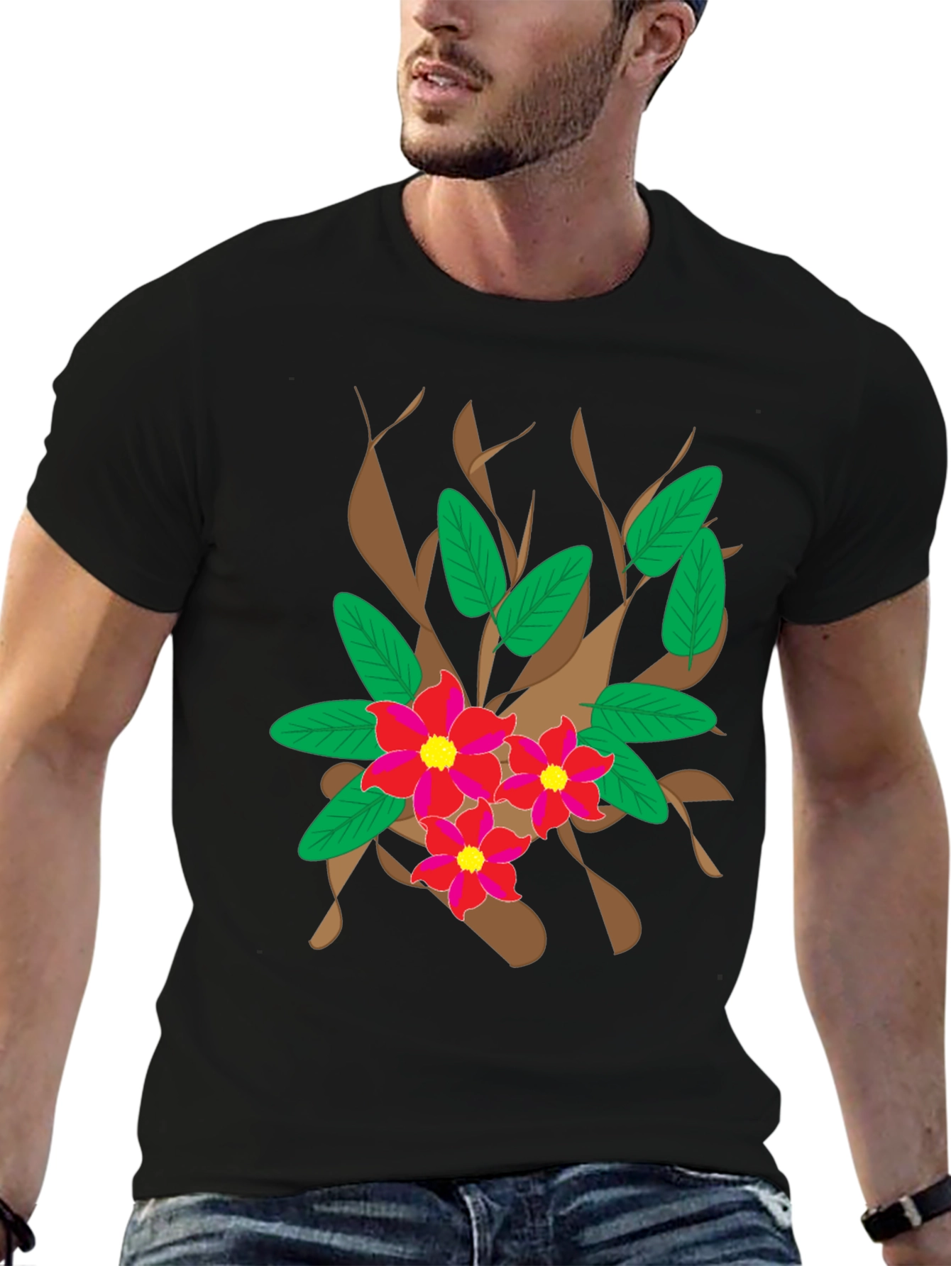 Floral Graphic Print Black T-Shirt
