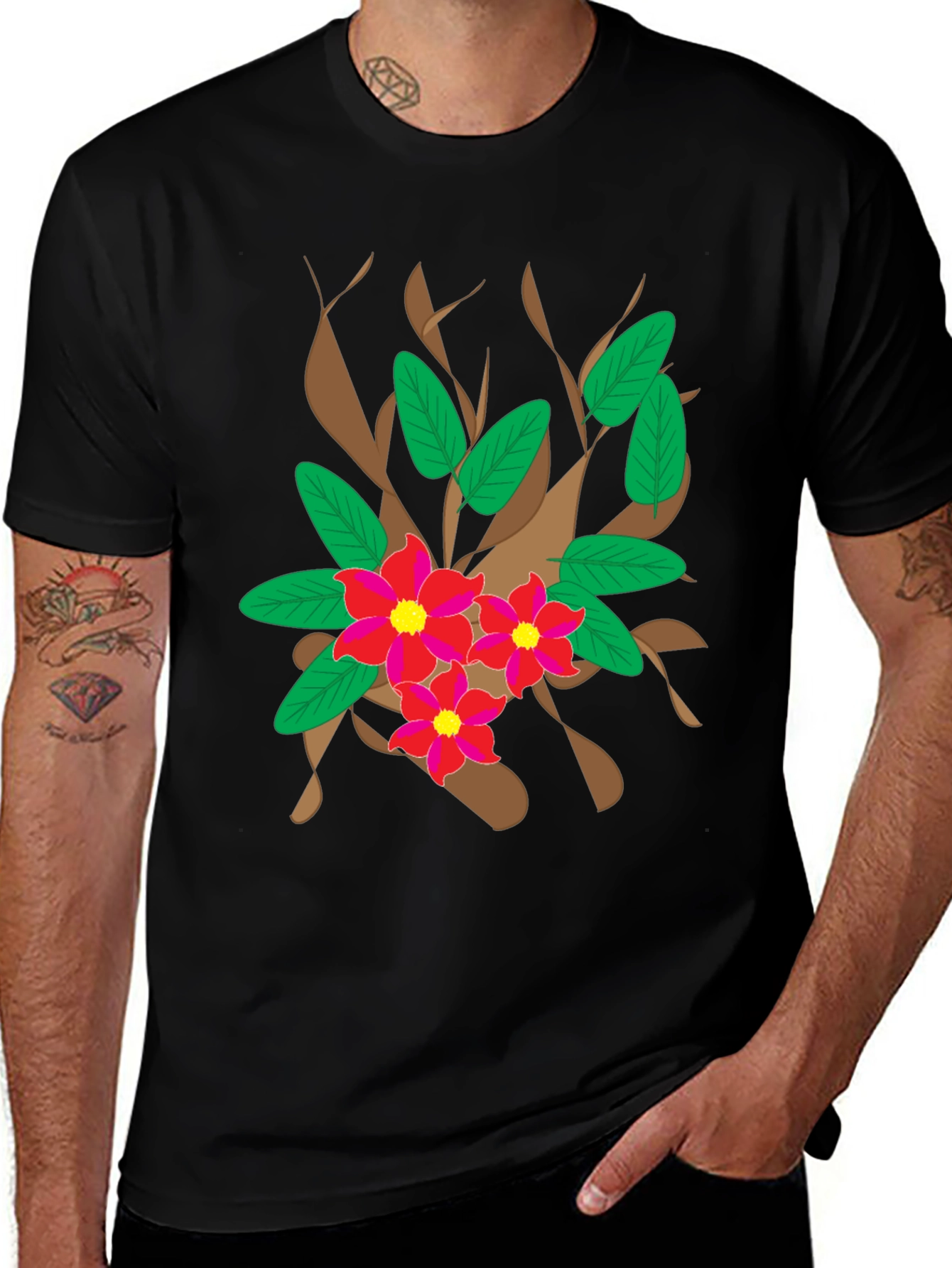 Floral Graphic Print Black T-Shirt