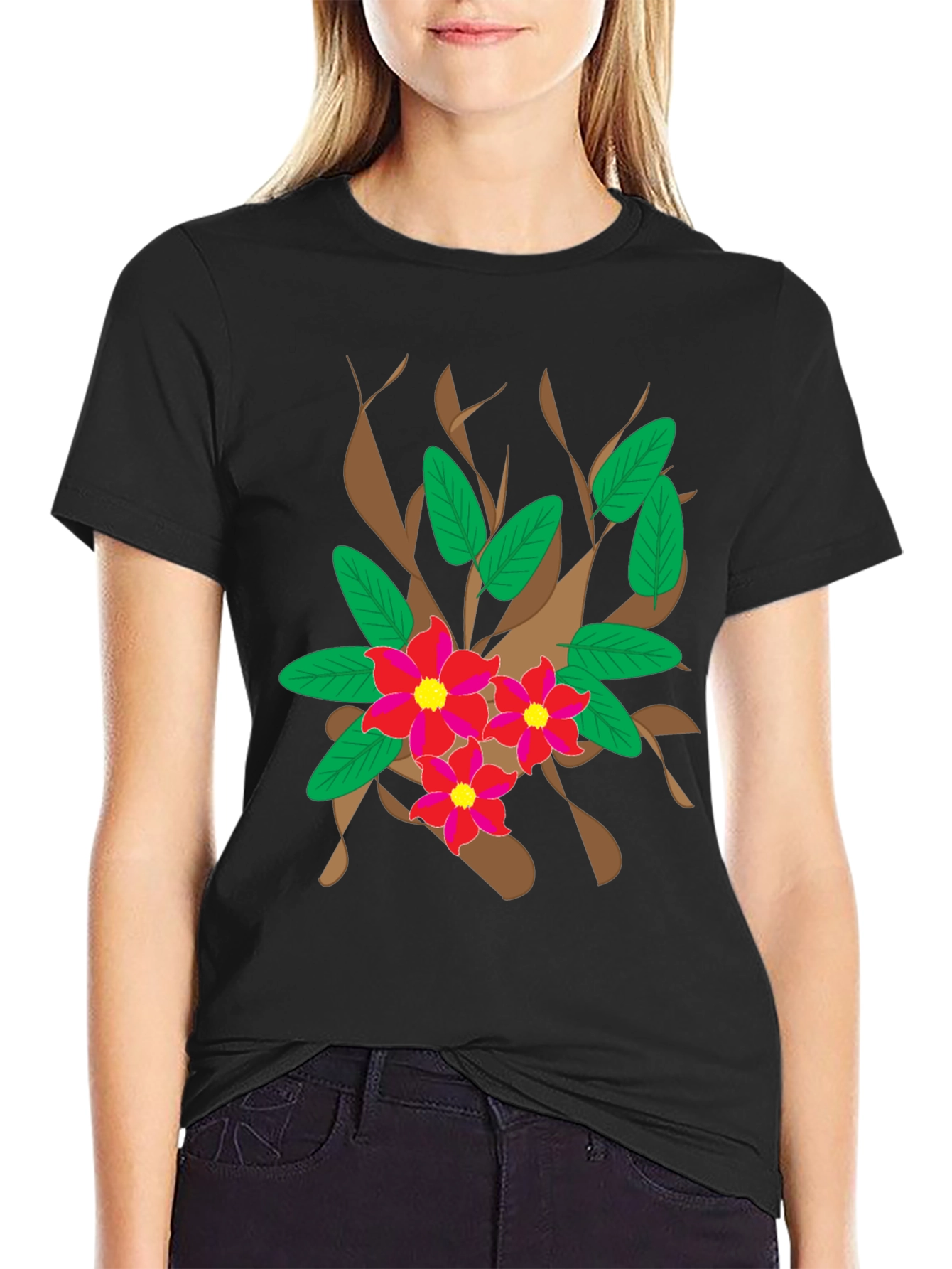 Floral Graphic Print Black T-Shirt