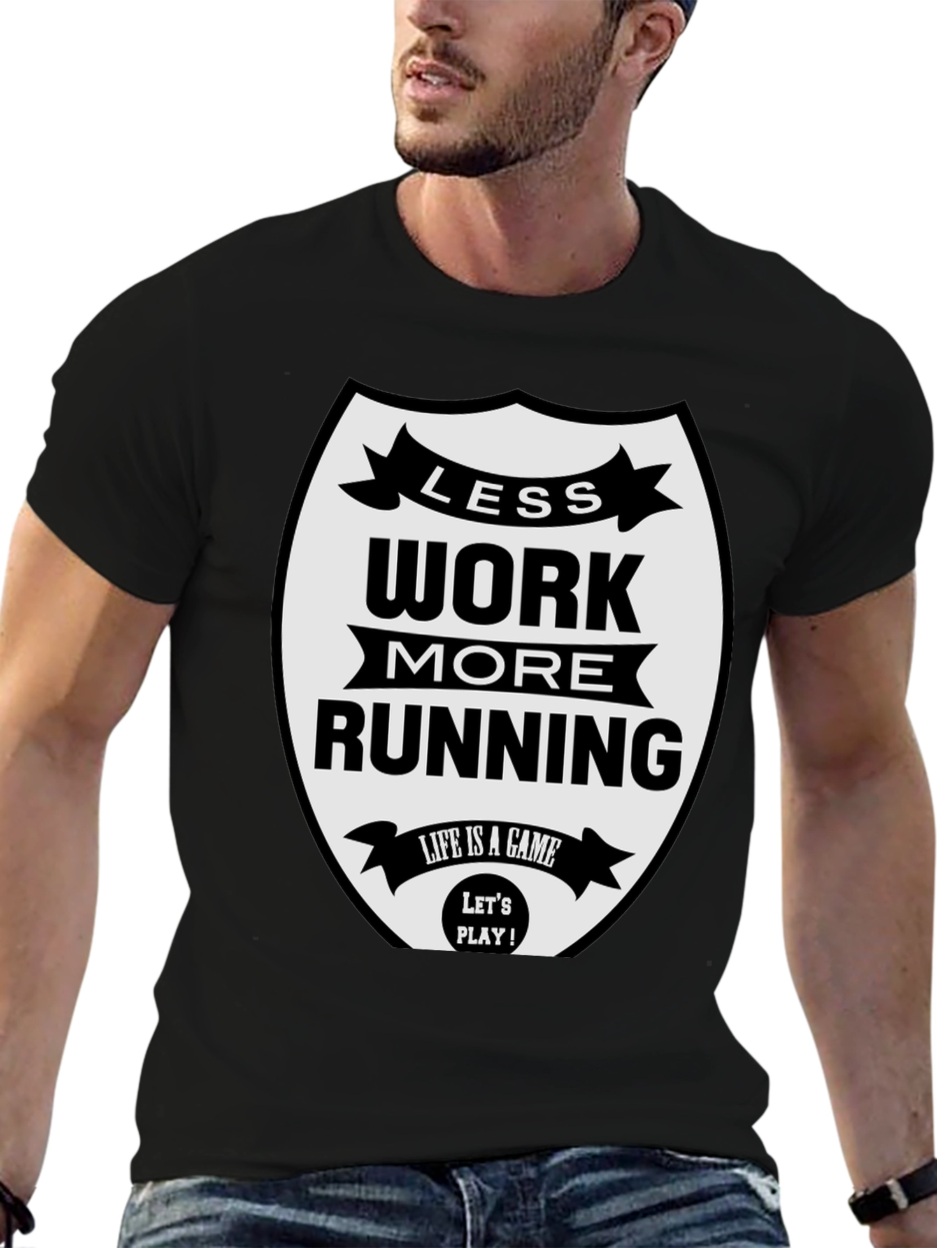 Less Work More Running Black T-Shirt