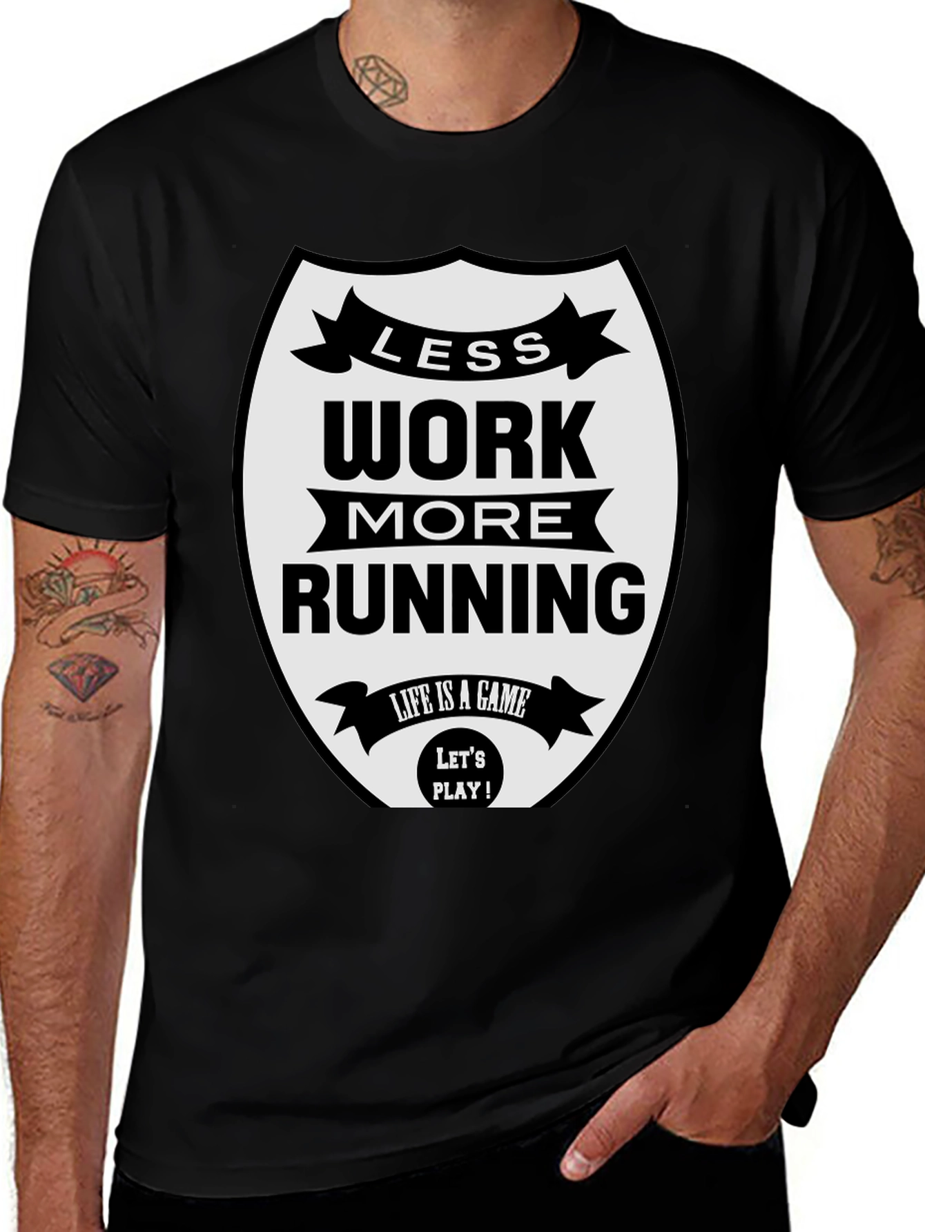 Less Work More Running Black T-Shirt