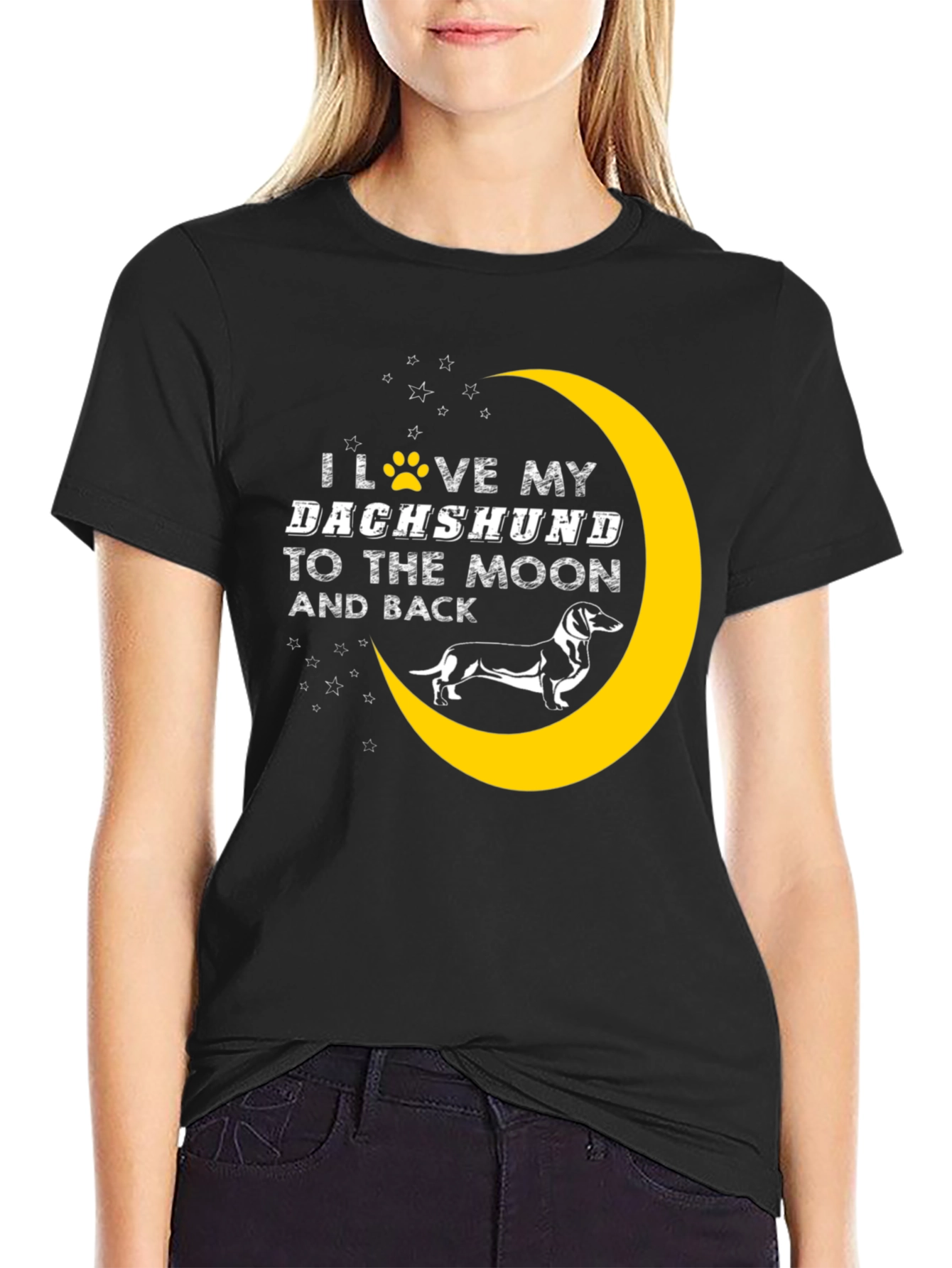 Dachshund Moon Graphic Tee - Dog Lover Shirt