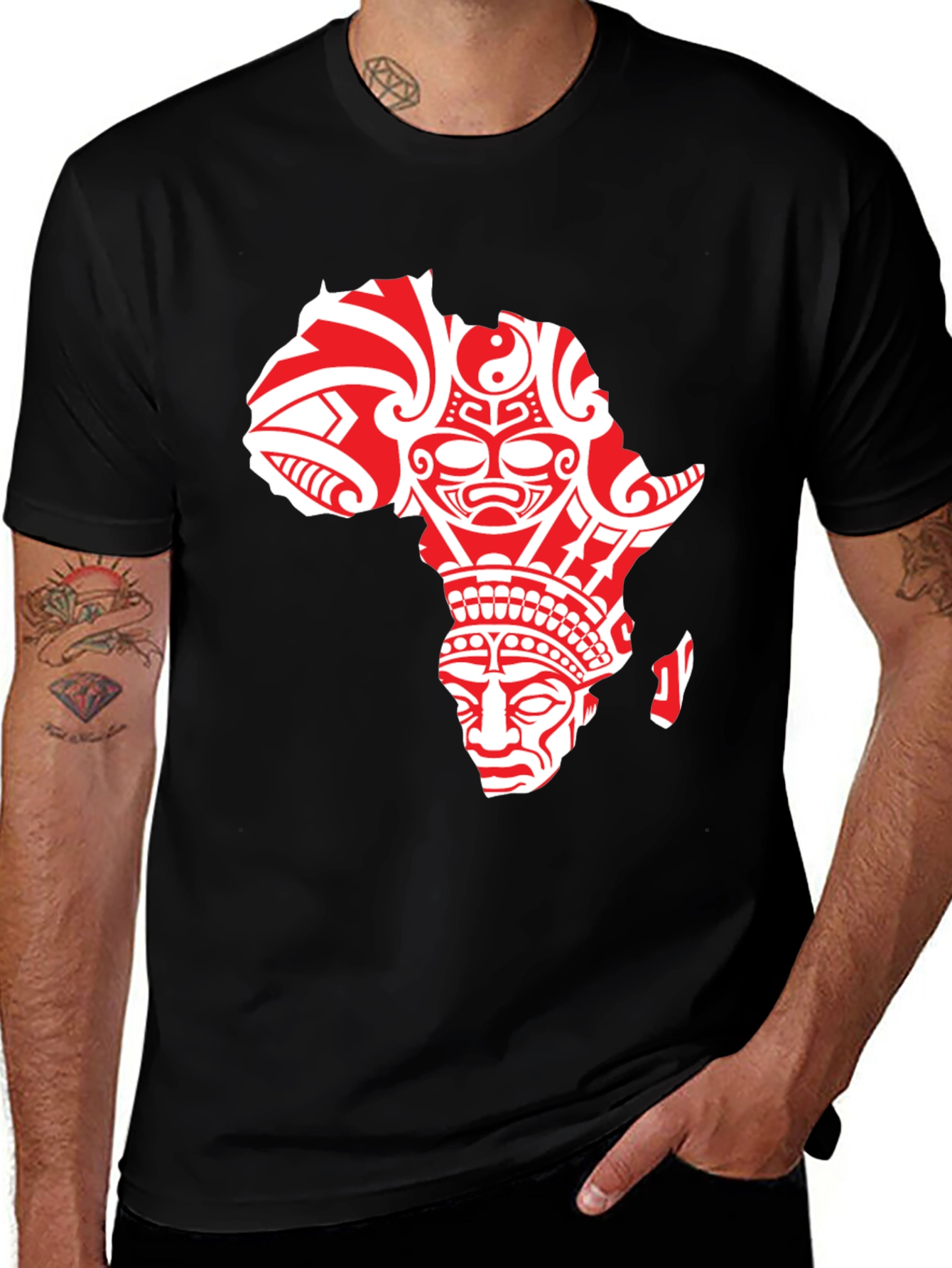 Tribal Africa Graphic Print Crewneck T-Shirt