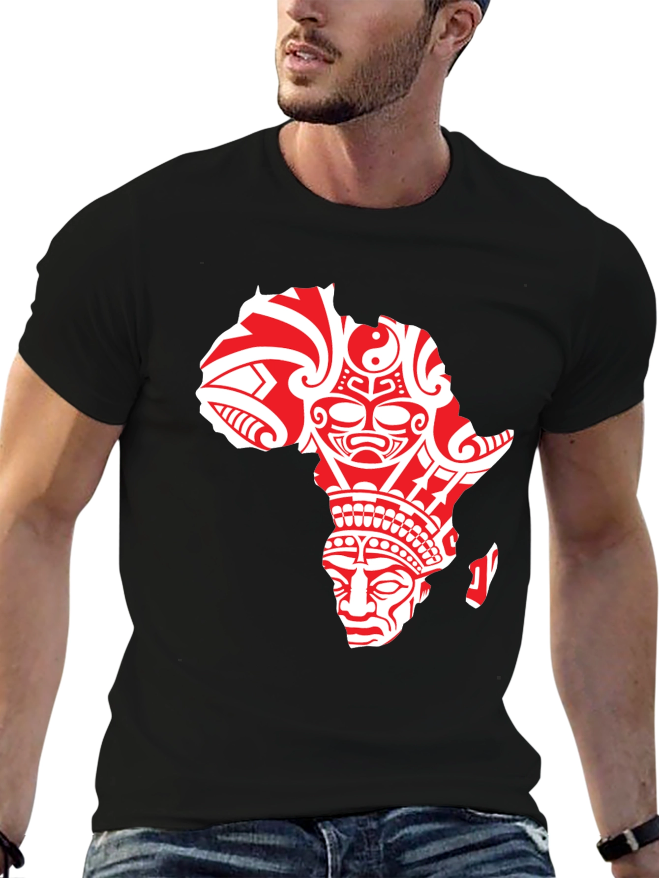 Tribal Africa Graphic Print Crewneck T-Shirt