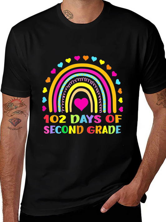102 Days of Second Grade T-Shirt Rainbow Heart Teacher Tee