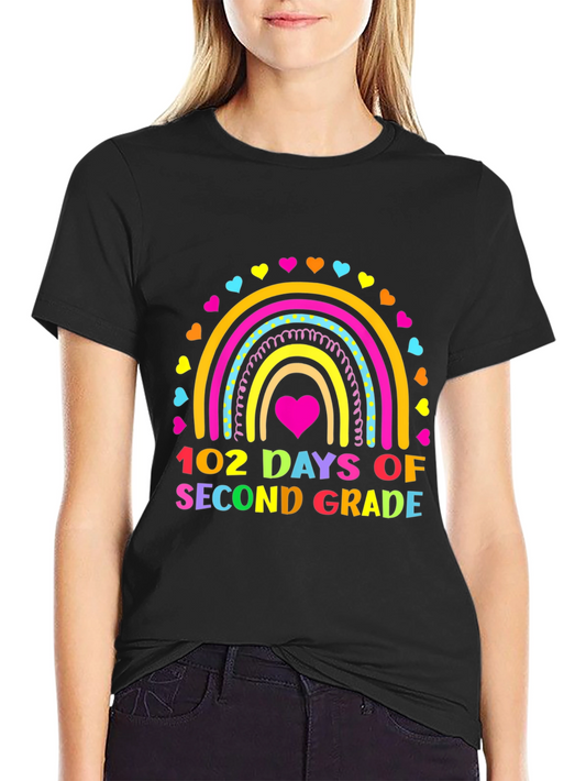 102 Days of Second Grade T-Shirt Rainbow Heart Teacher Tee