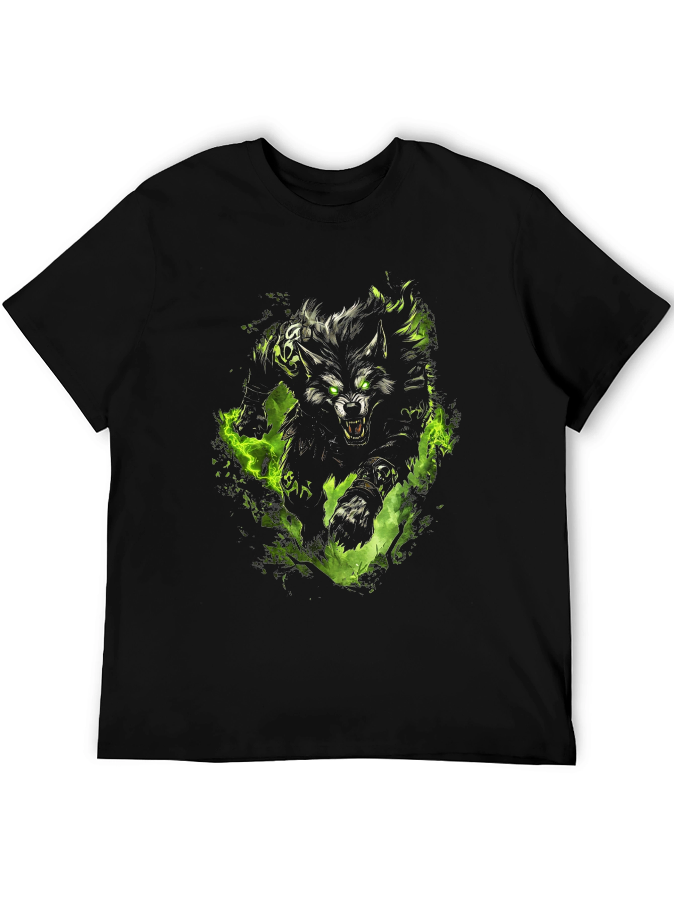 Mens Black T-Shirt with Wolf Graphic Print