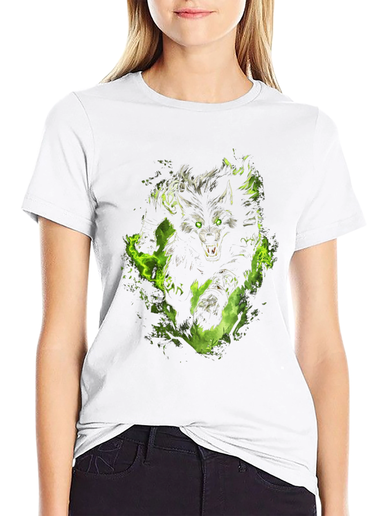 Mens Black T-Shirt with Wolf Graphic Print