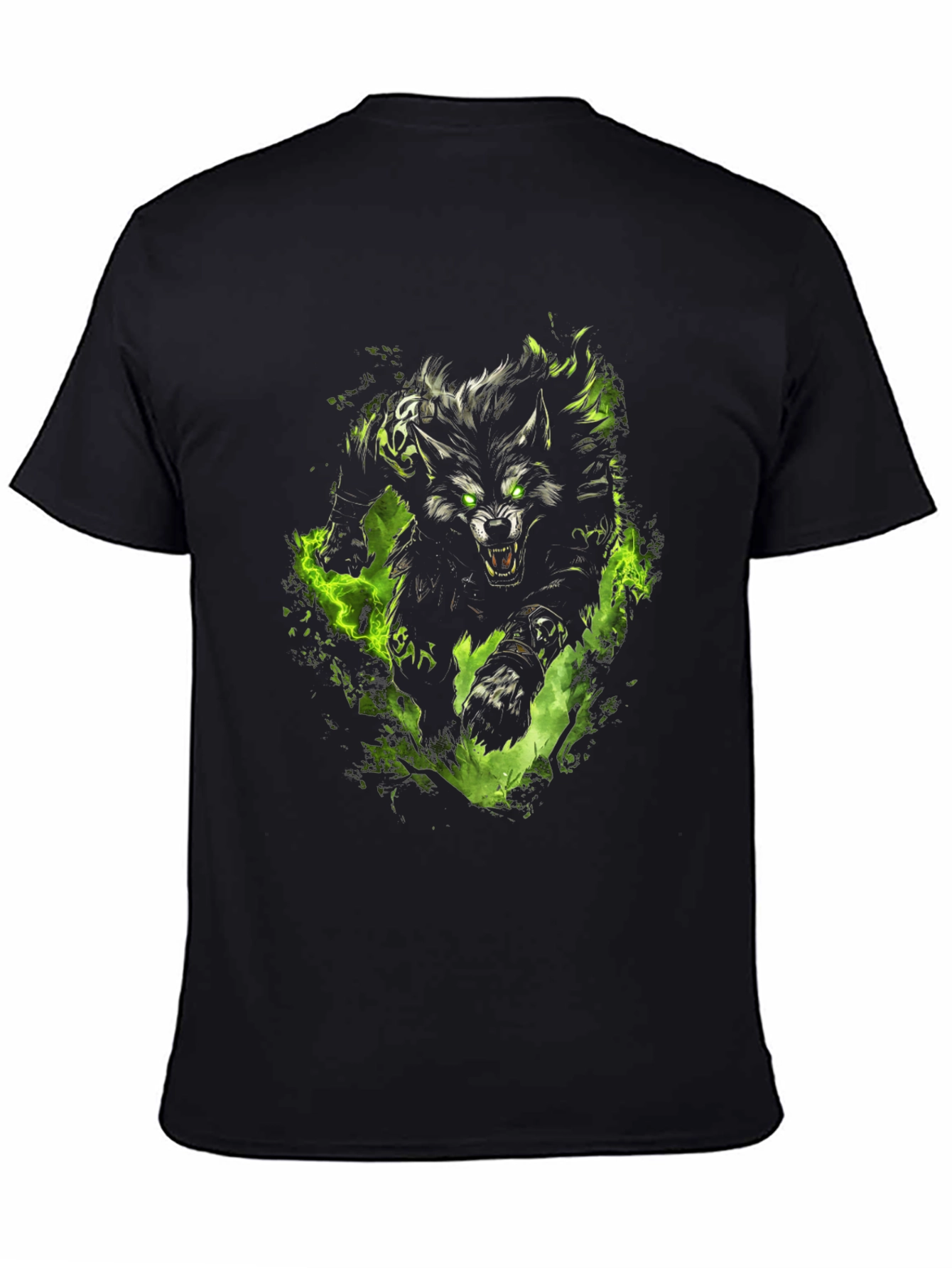 Mens Black T-Shirt with Wolf Graphic Print