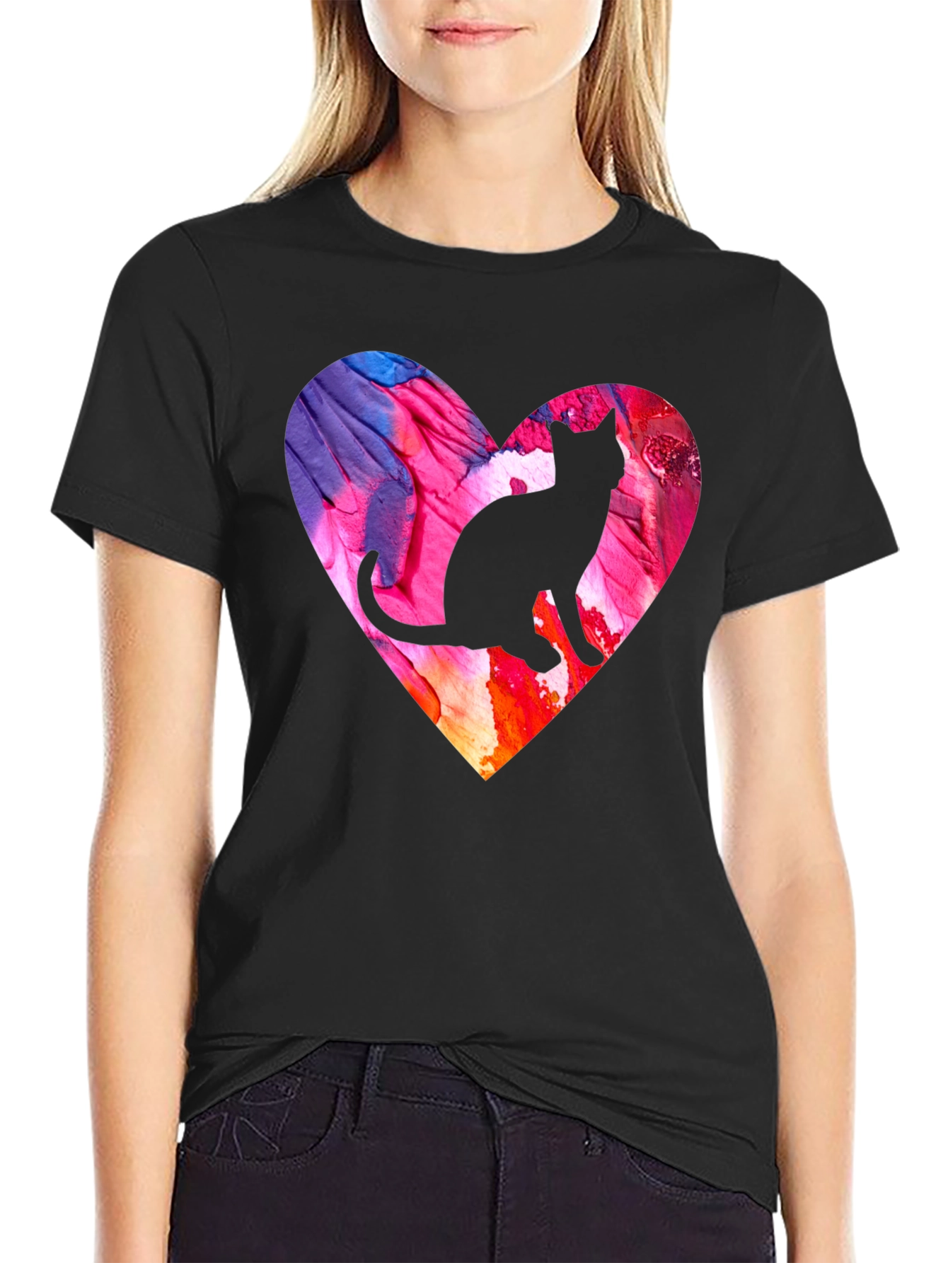 Cat Silhouette Heart T-Shirt