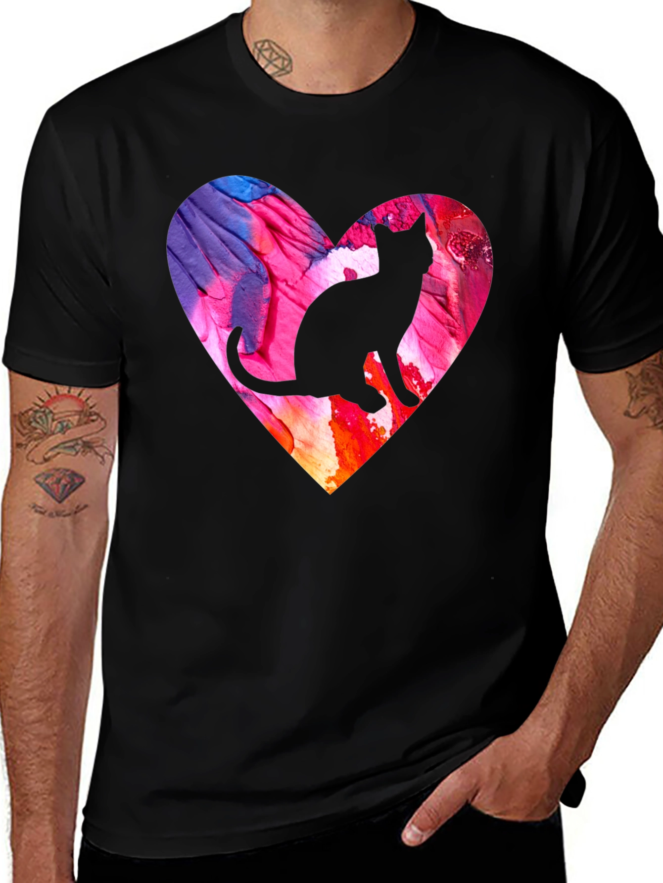 Cat Silhouette Heart T-Shirt