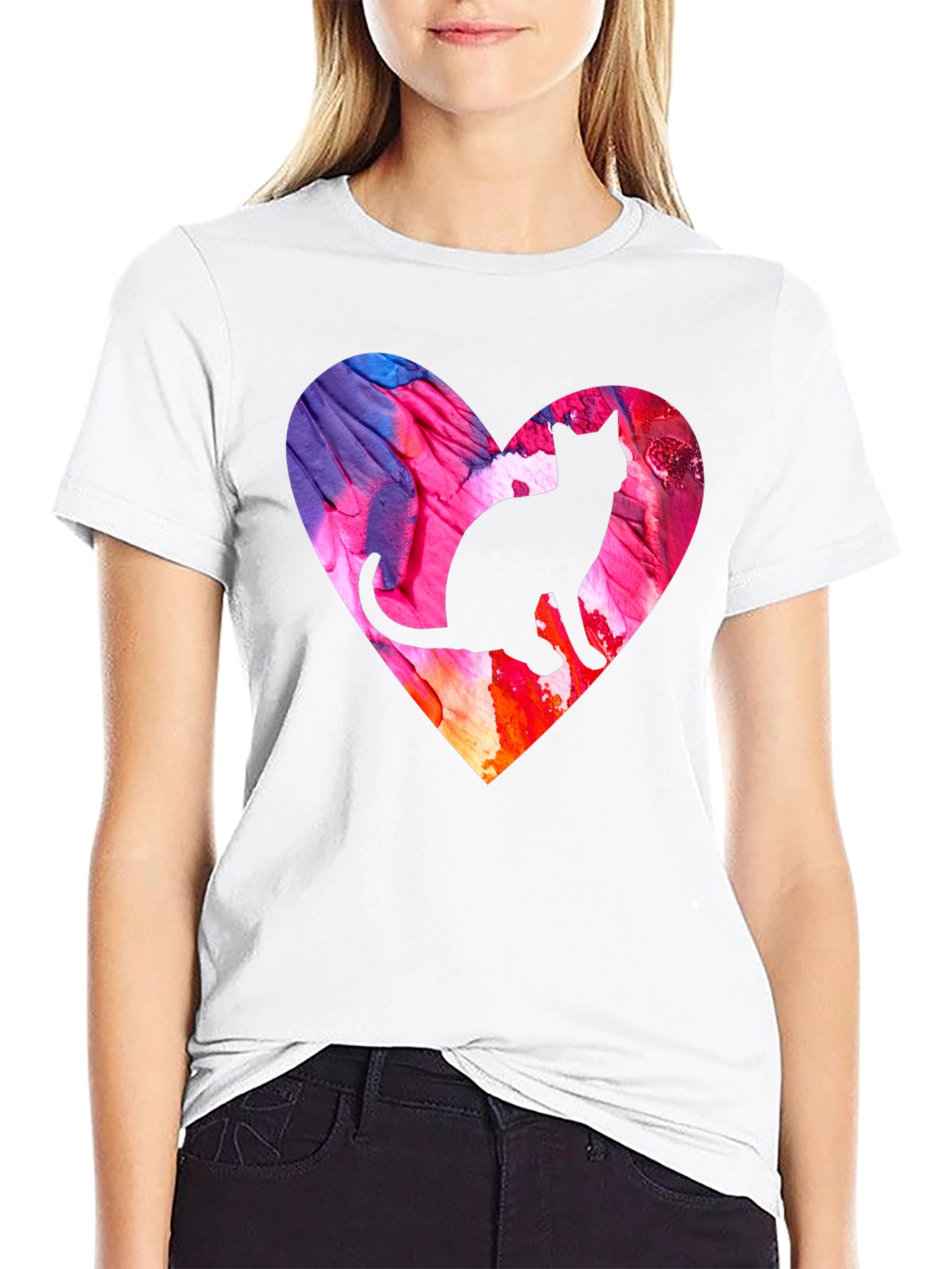 Cat Silhouette Heart T-Shirt
