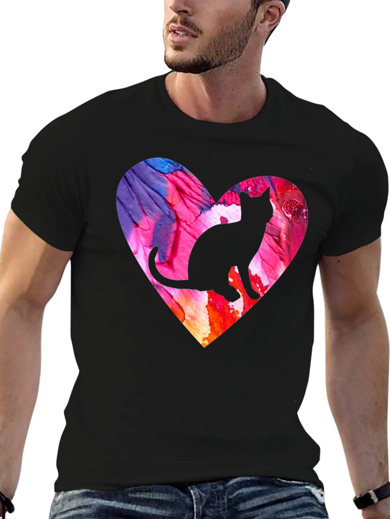 Cat Silhouette Heart T-Shirt