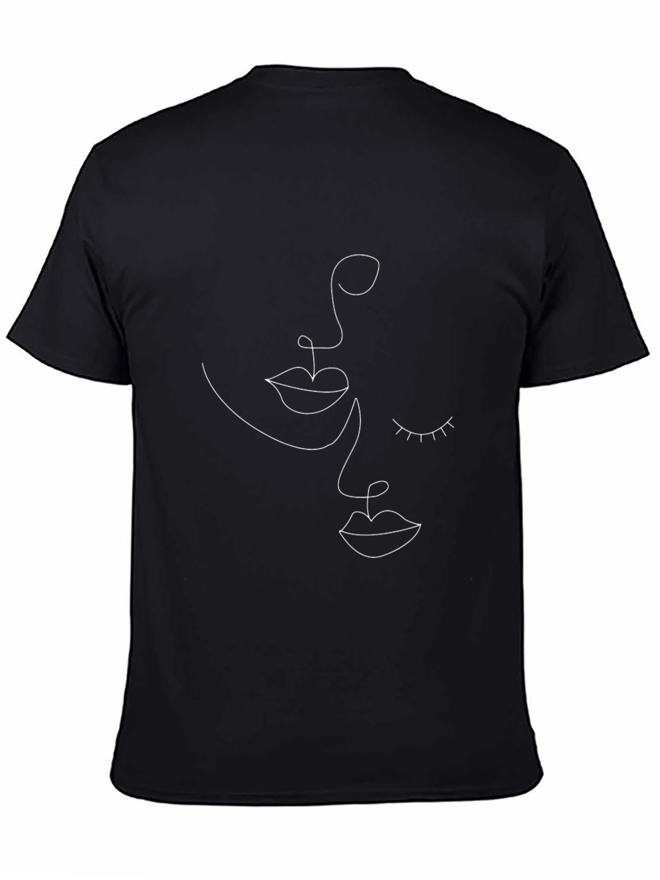 Minimalist Face Line Art Black T-Shirt