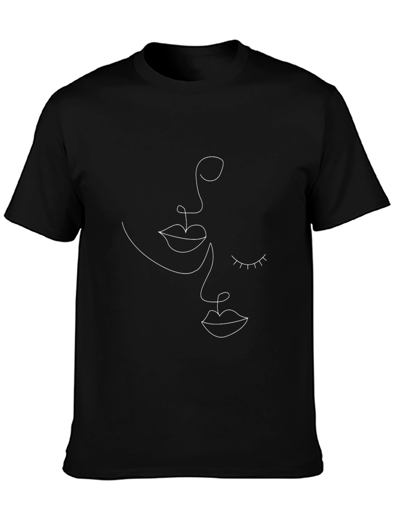 Minimalist Face Line Art Black T-Shirt