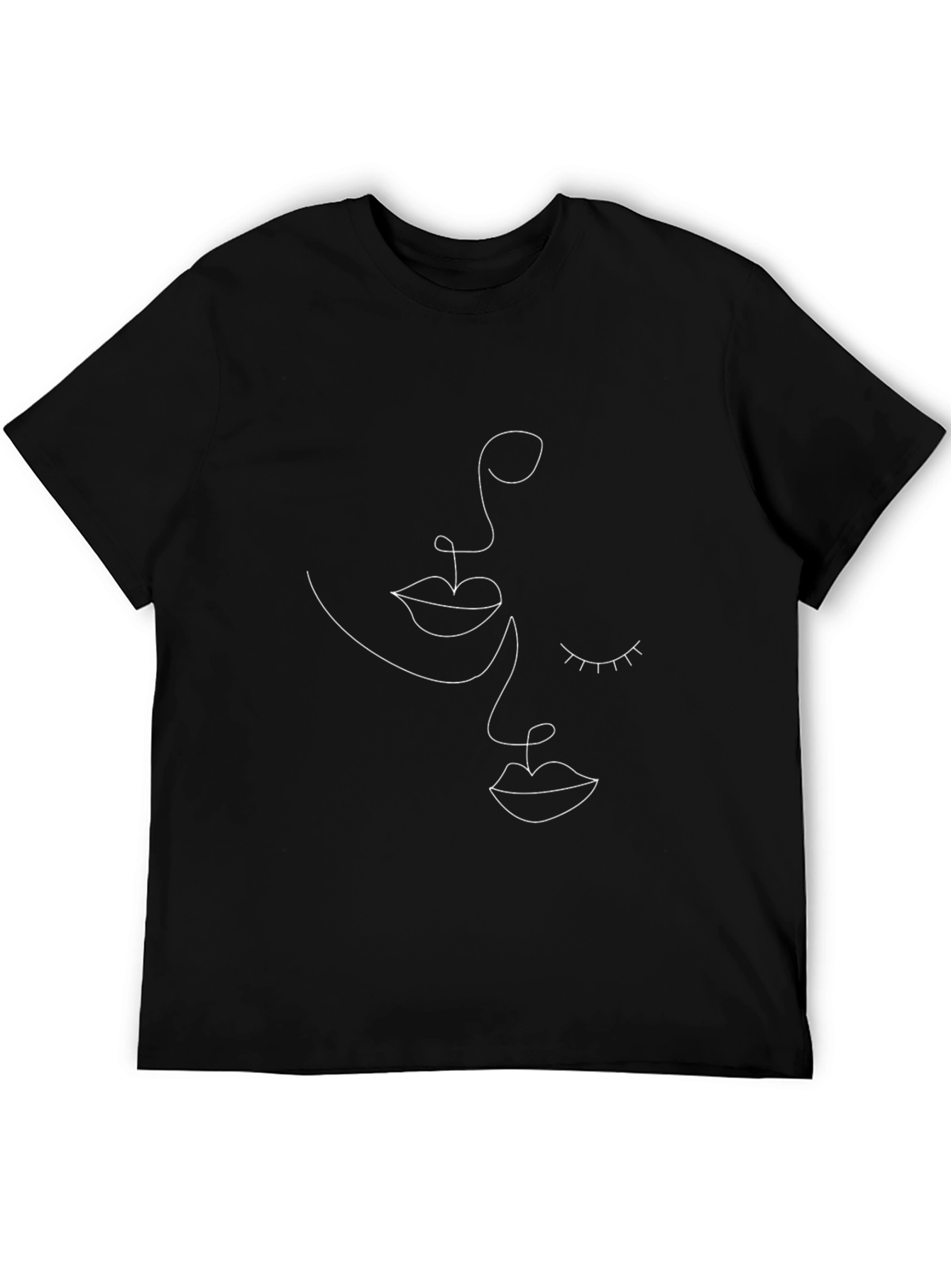Minimalist Face Line Art Black T-Shirt