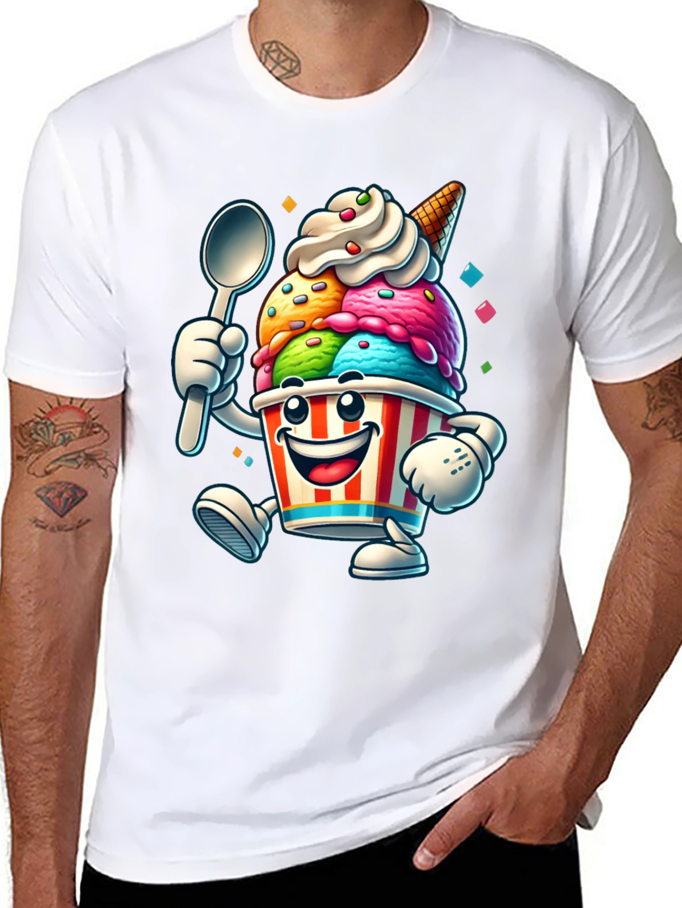 Cartoon Ice Cream Graphic Tee - Black