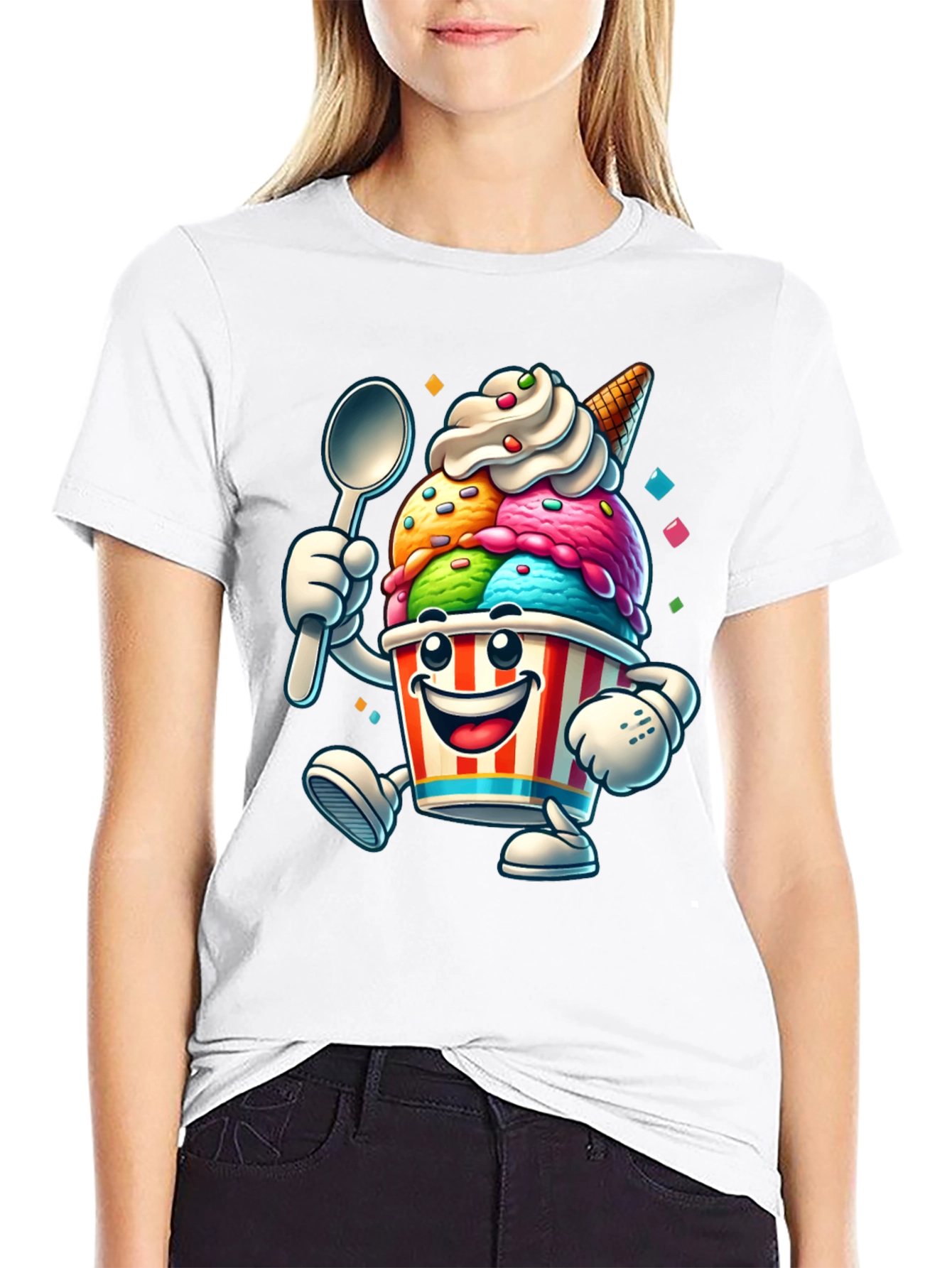 Cartoon Ice Cream Graphic Tee - Black