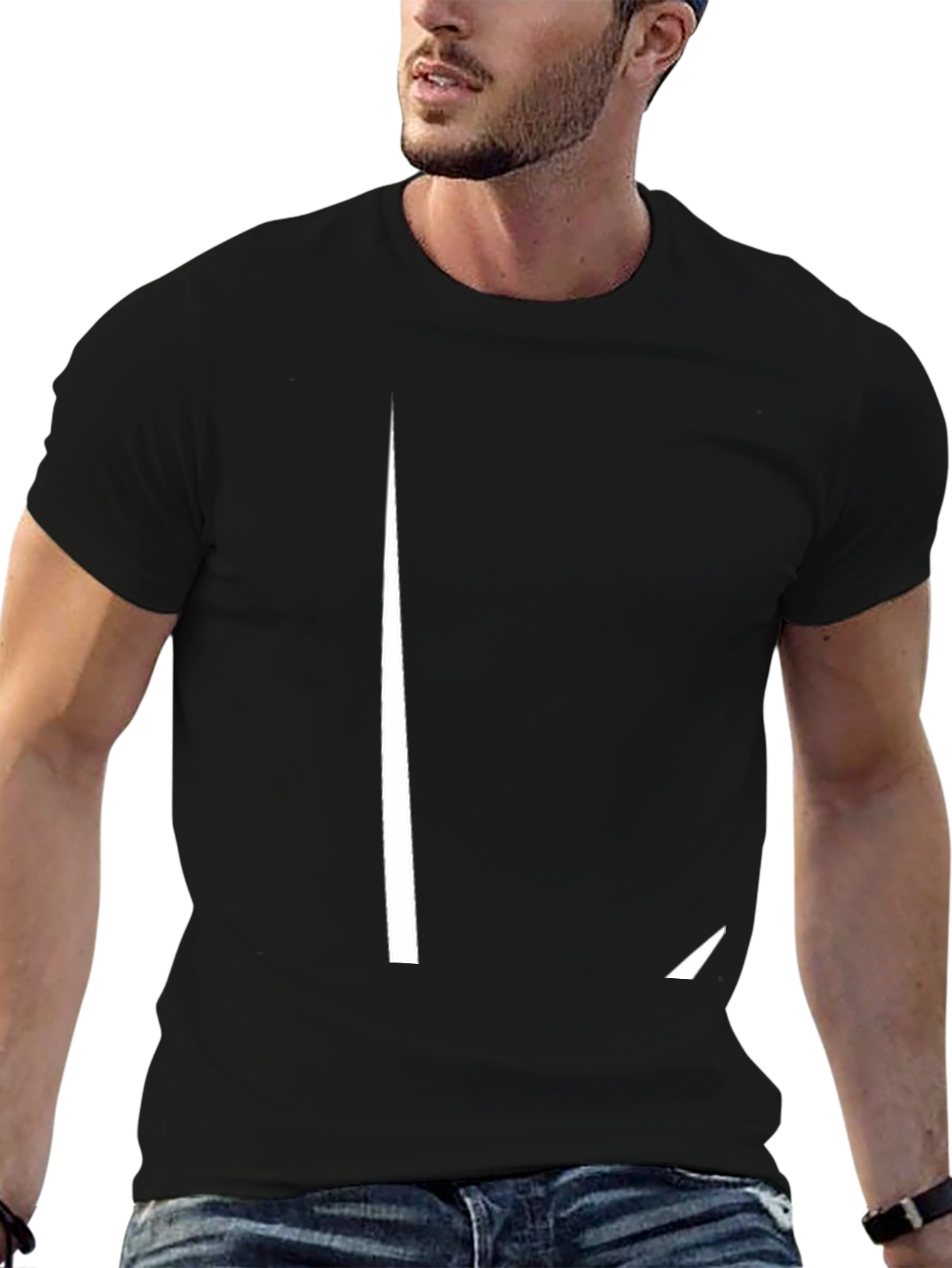 Modern Graphic Black T-Shirt with Bold White Accent