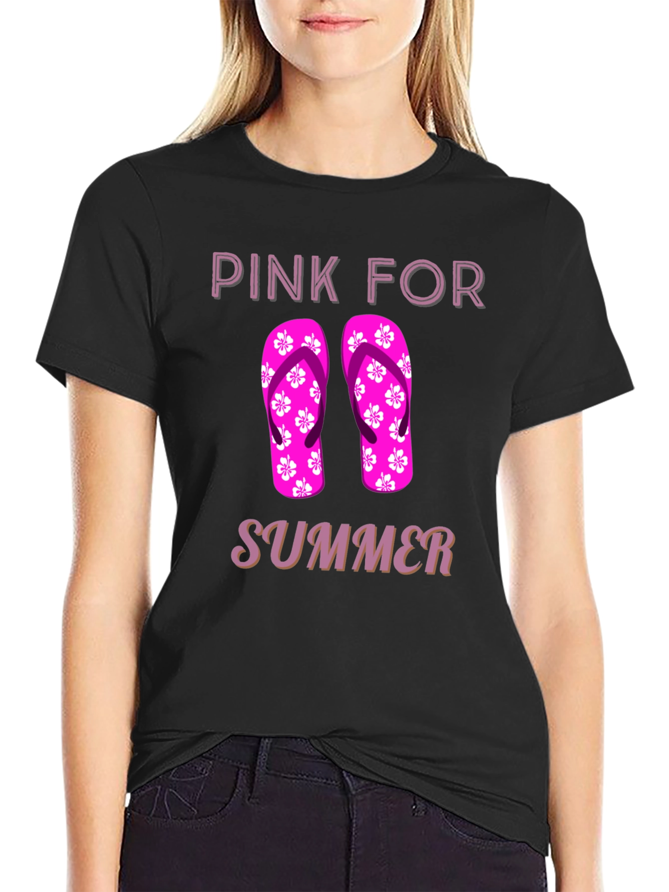 Pink for Summer T-Shirt with Flip Flop Design