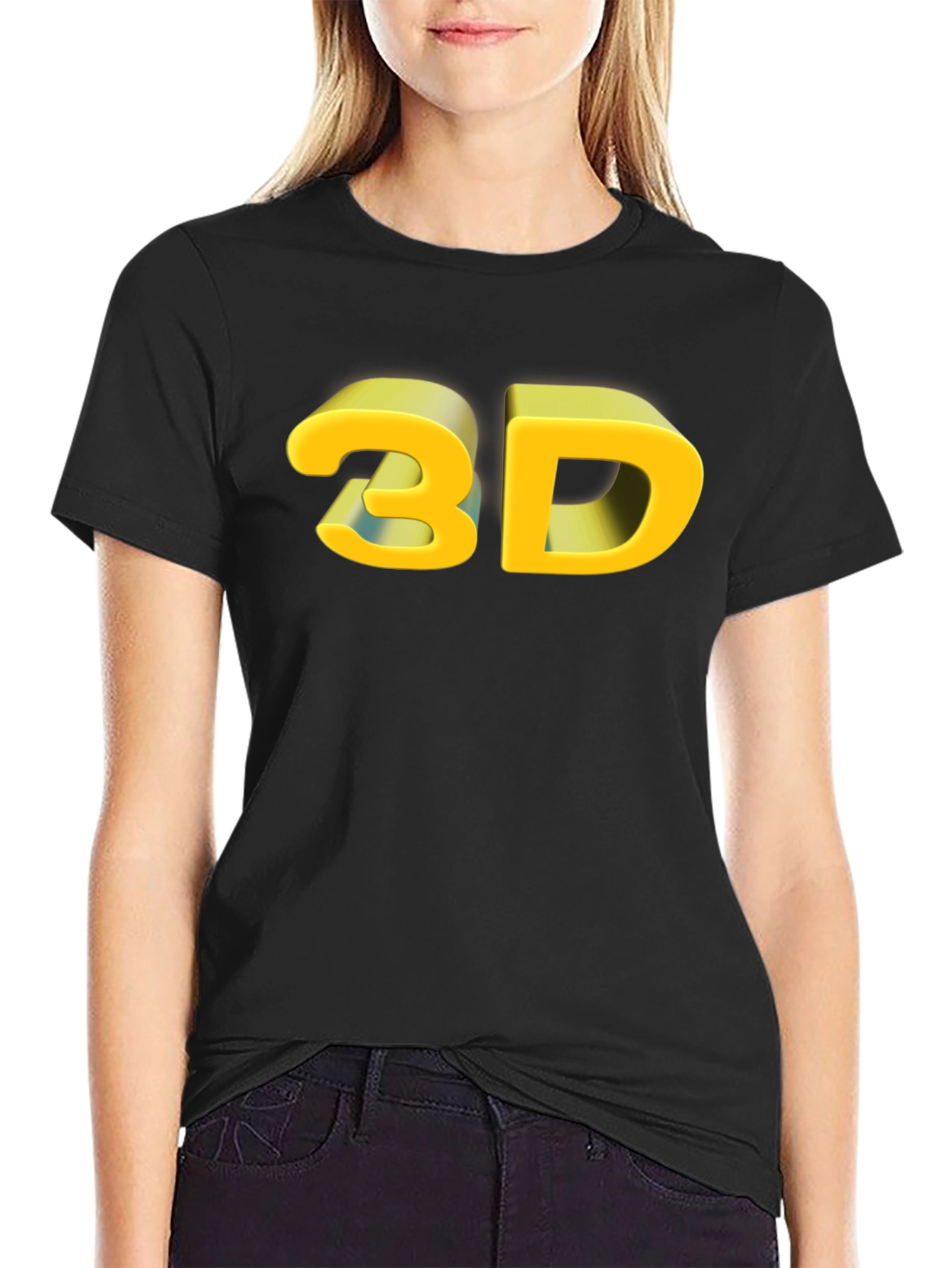 3D Graphic Print Black T-Shirt