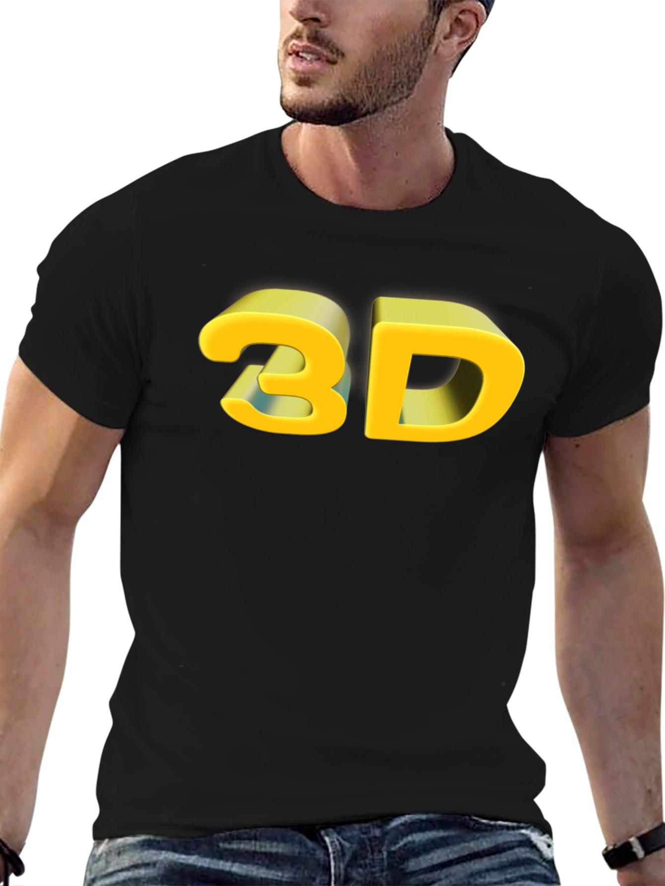 3D Graphic Print Black T-Shirt