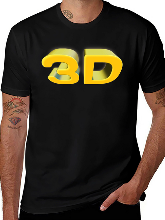 3D Graphic Print Black T-Shirt