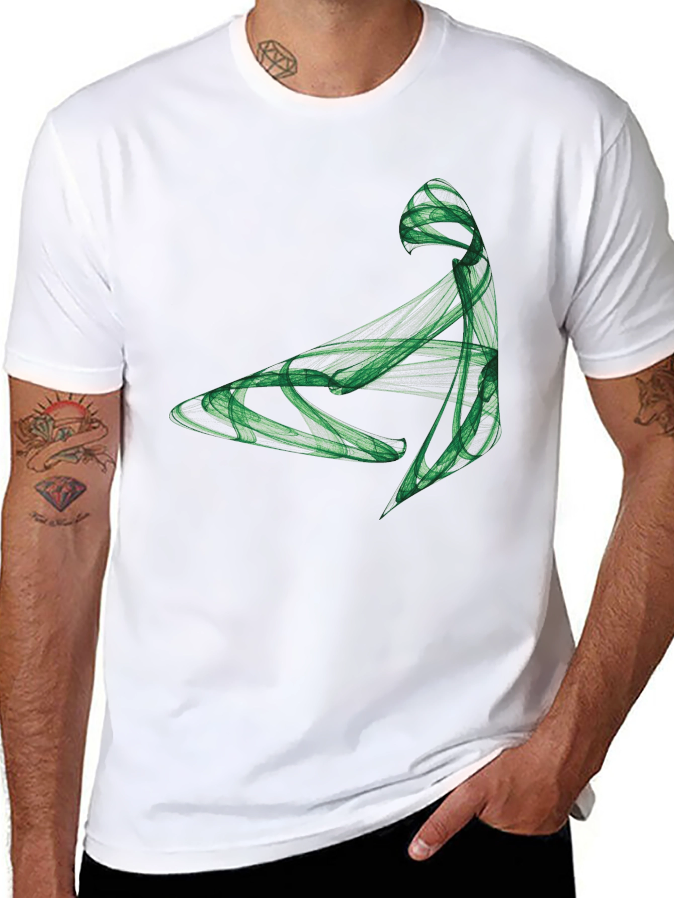 Abstract Green Graphic Black T-Shirt