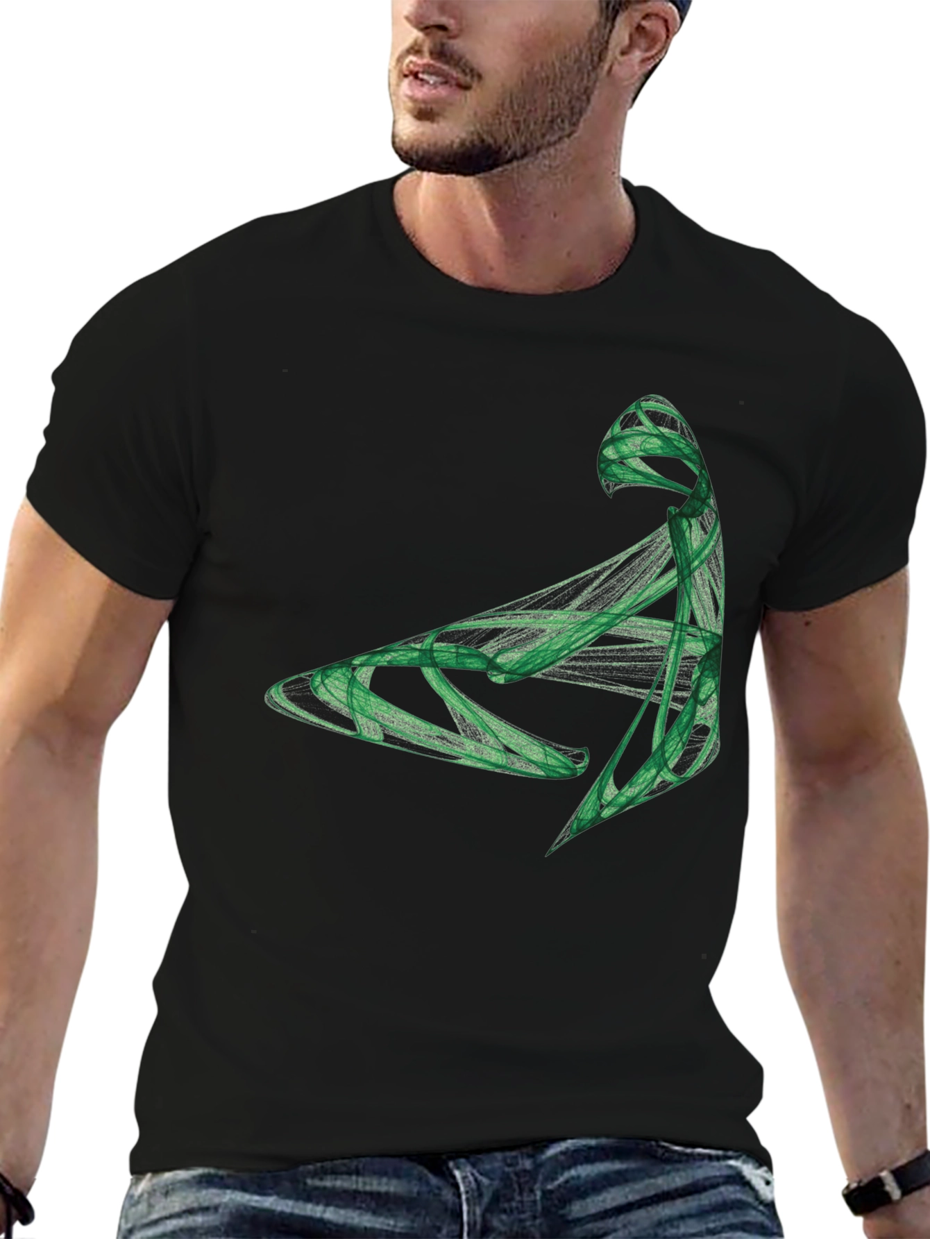 Abstract Green Graphic Black T-Shirt