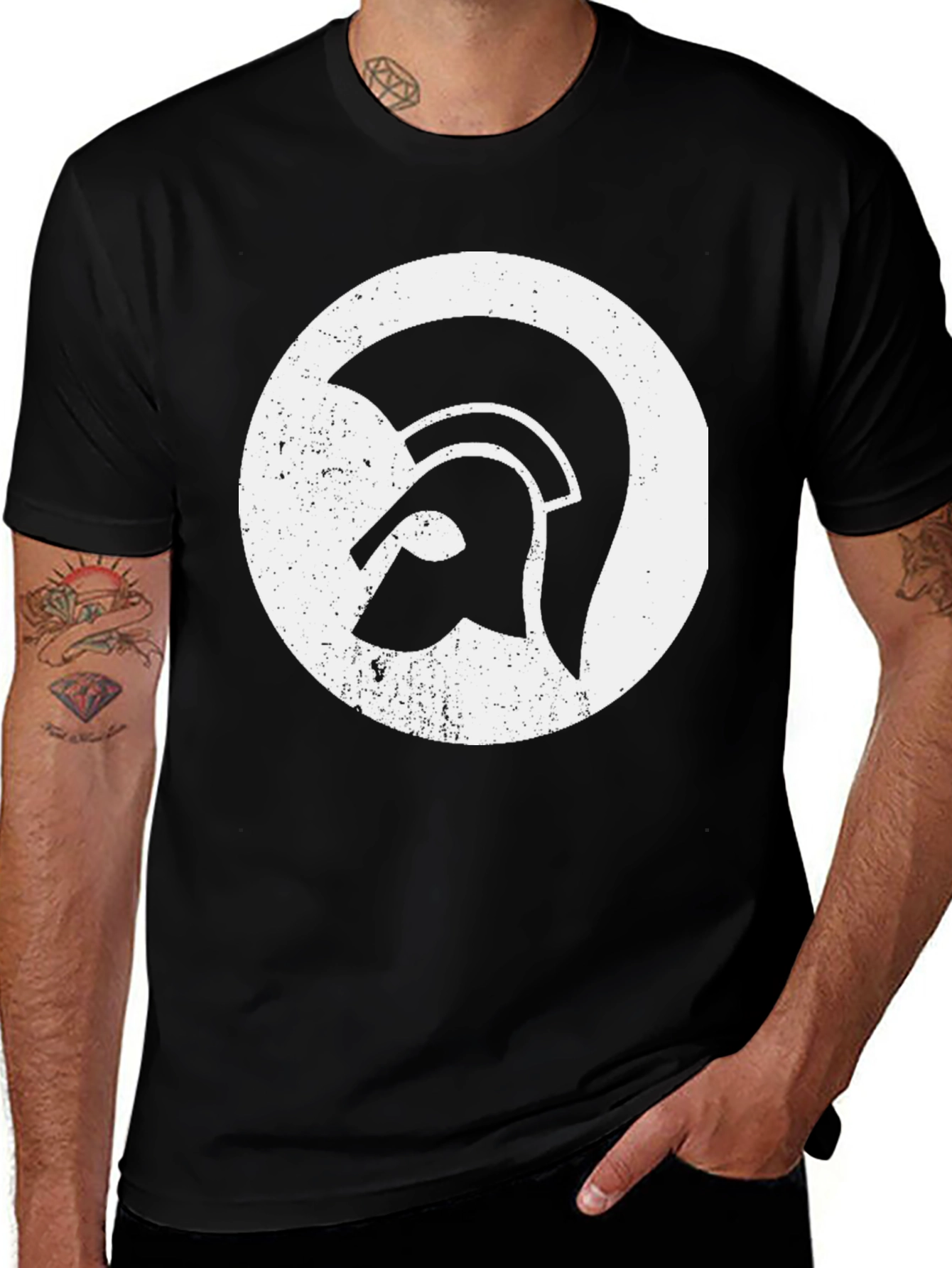 Spartan Helmet Graphic Tee - Black Cotton Blend