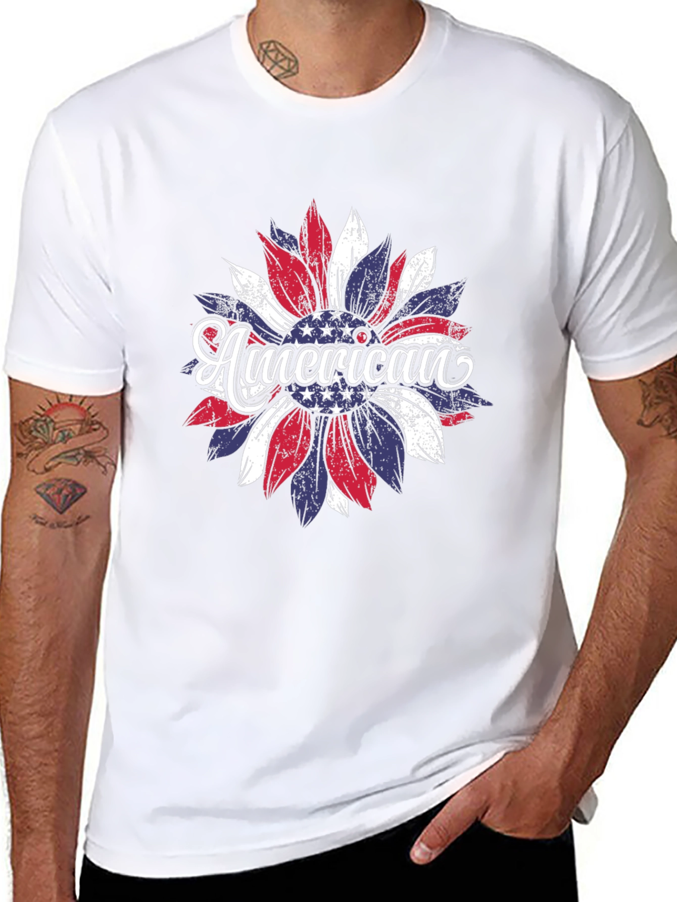 American Flag Sunflower T-Shirt Patriotic USA Tee