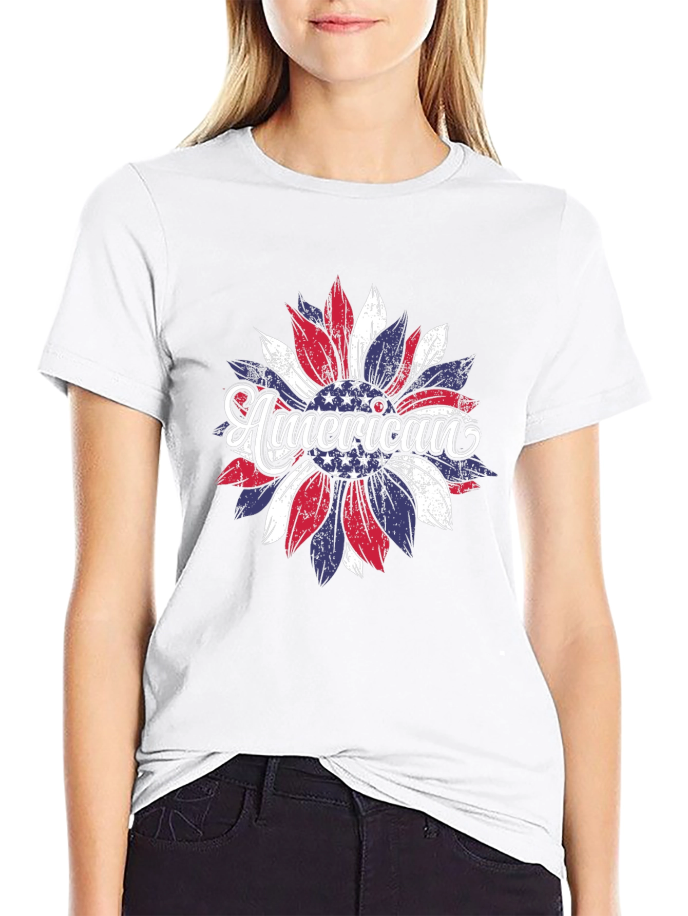 American Flag Sunflower T-Shirt Patriotic USA Tee