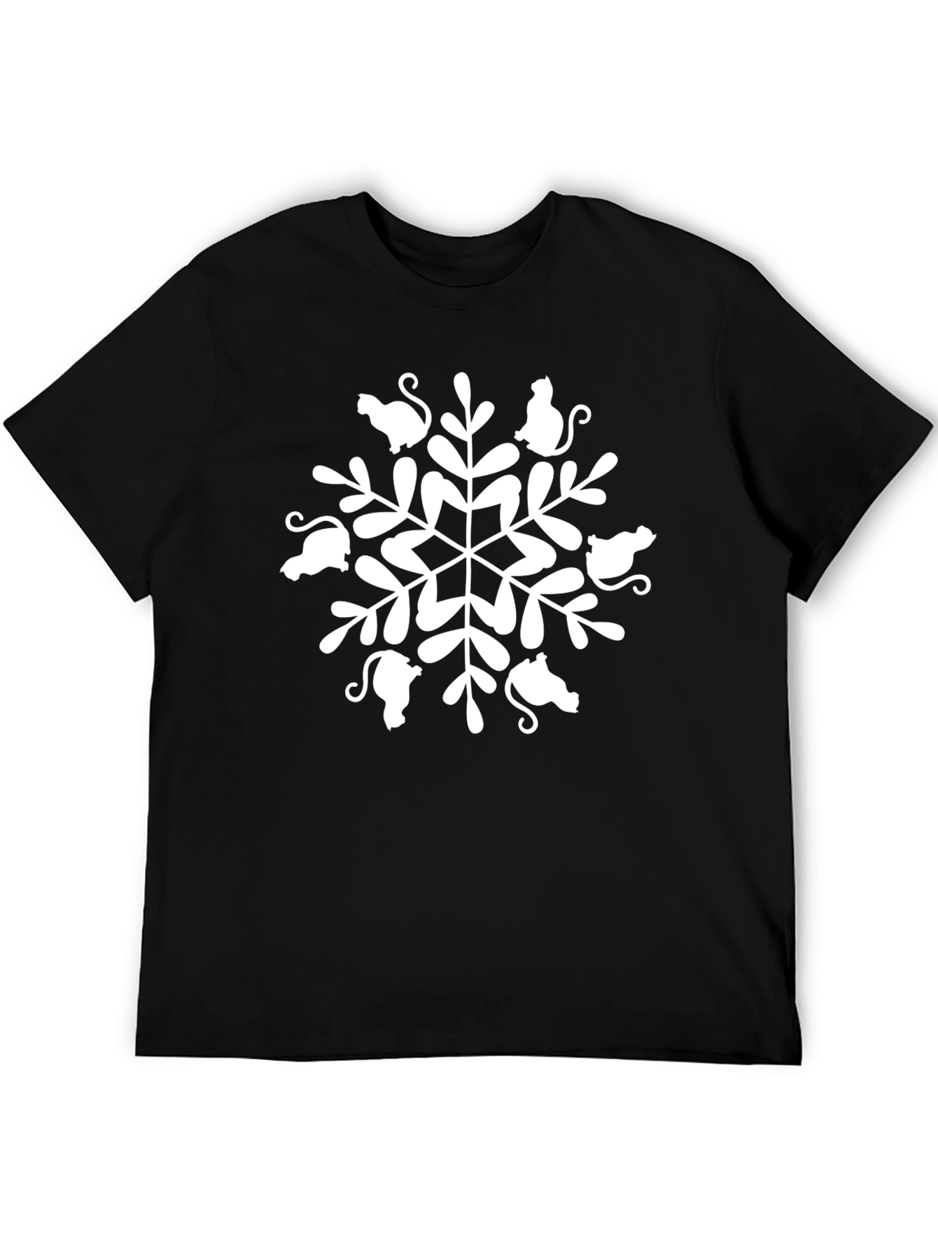 Cat Snowflake Graphic Tee - Unisex Black T-Shirt