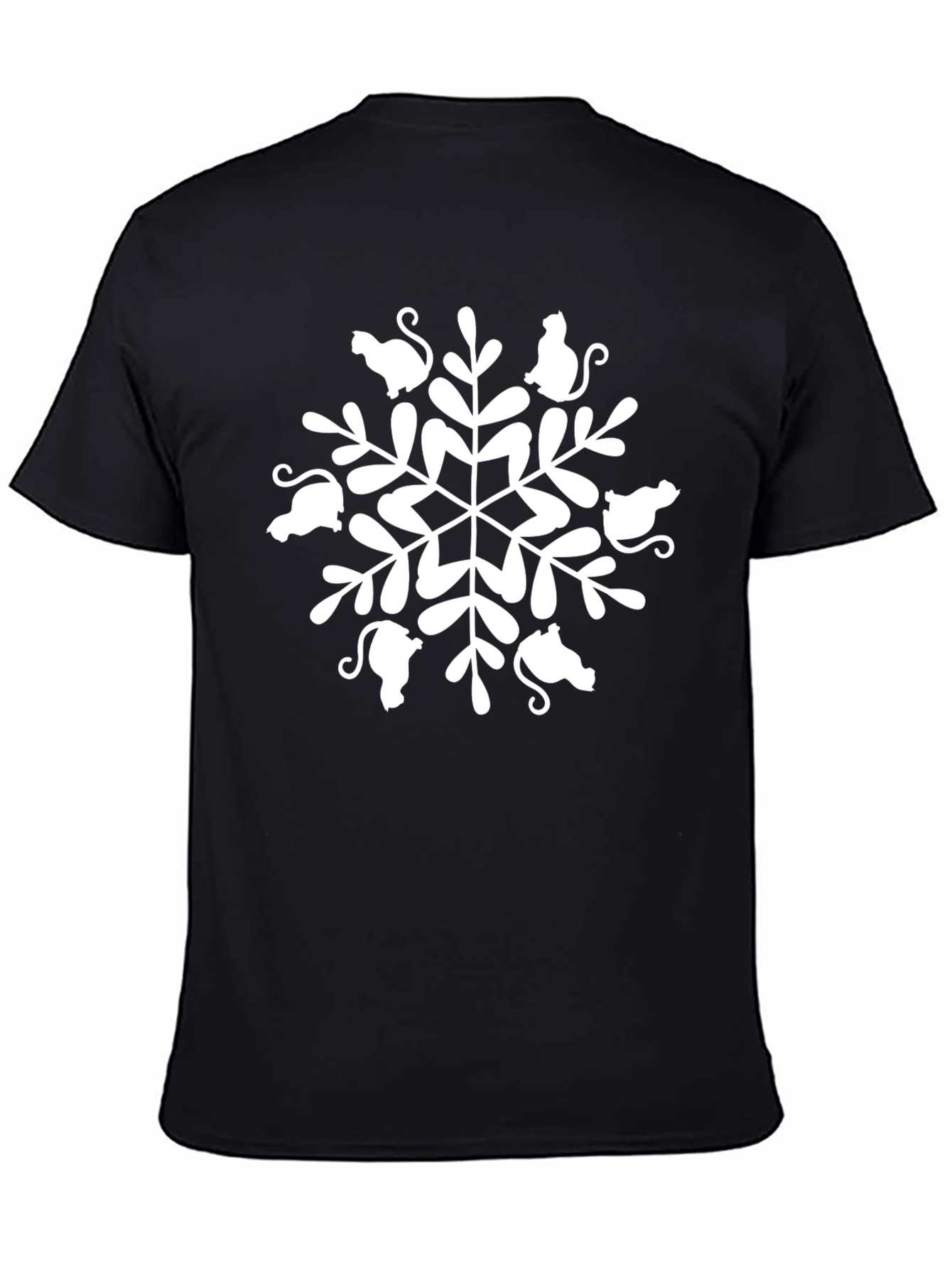 Cat Snowflake Graphic Tee - Unisex Black T-Shirt