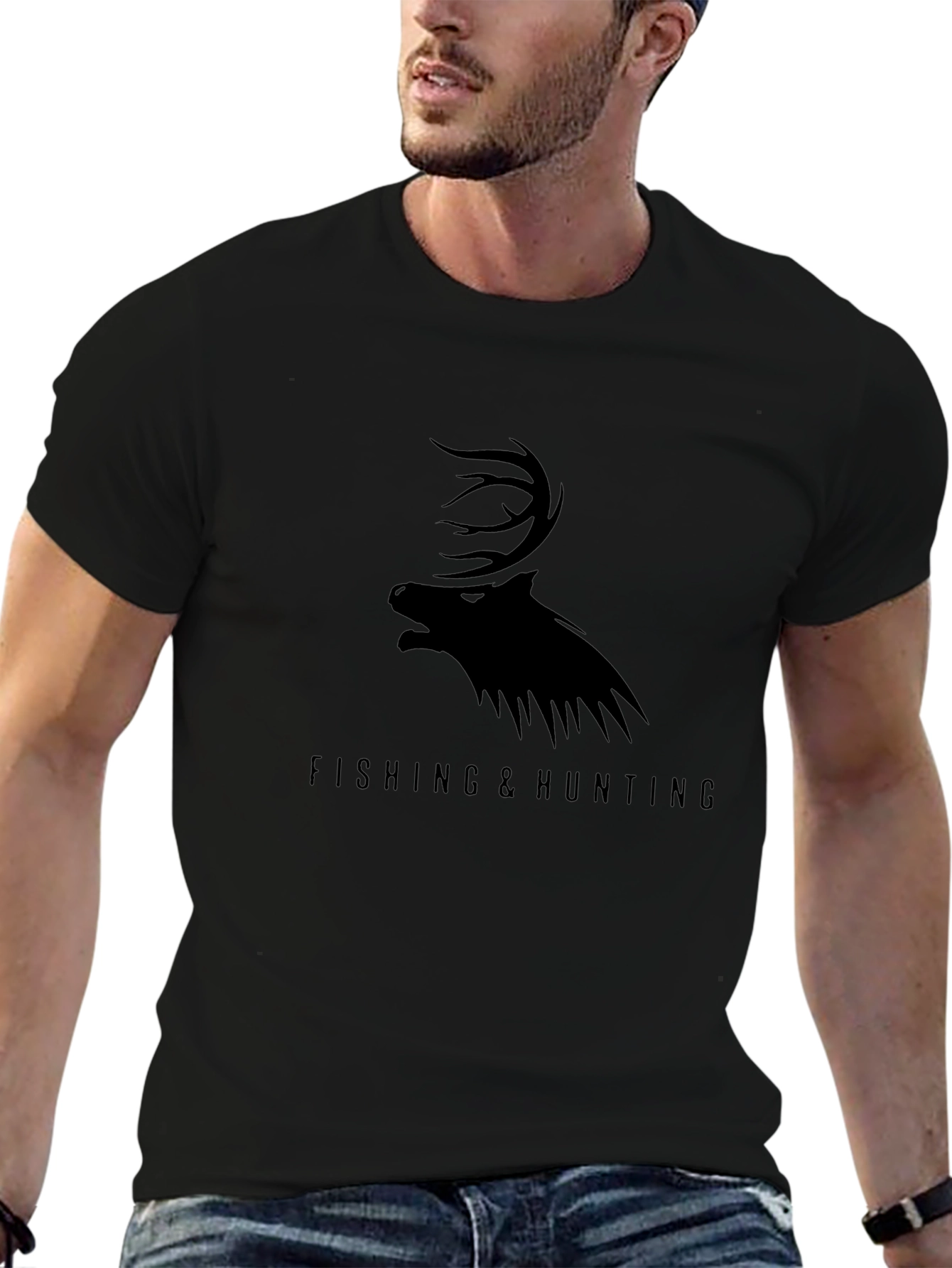 Fishing & Hunting Elk Graphic Tee - Black