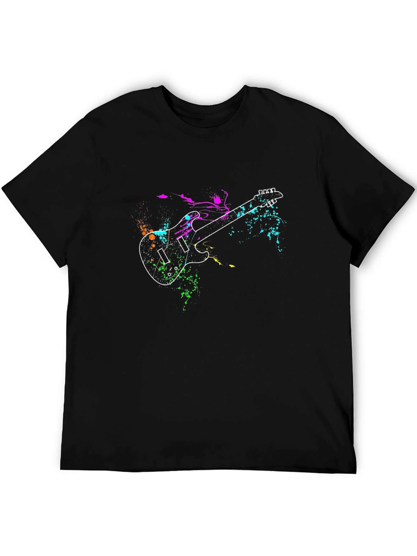 Guitar Splatter Print Black T-Shirt