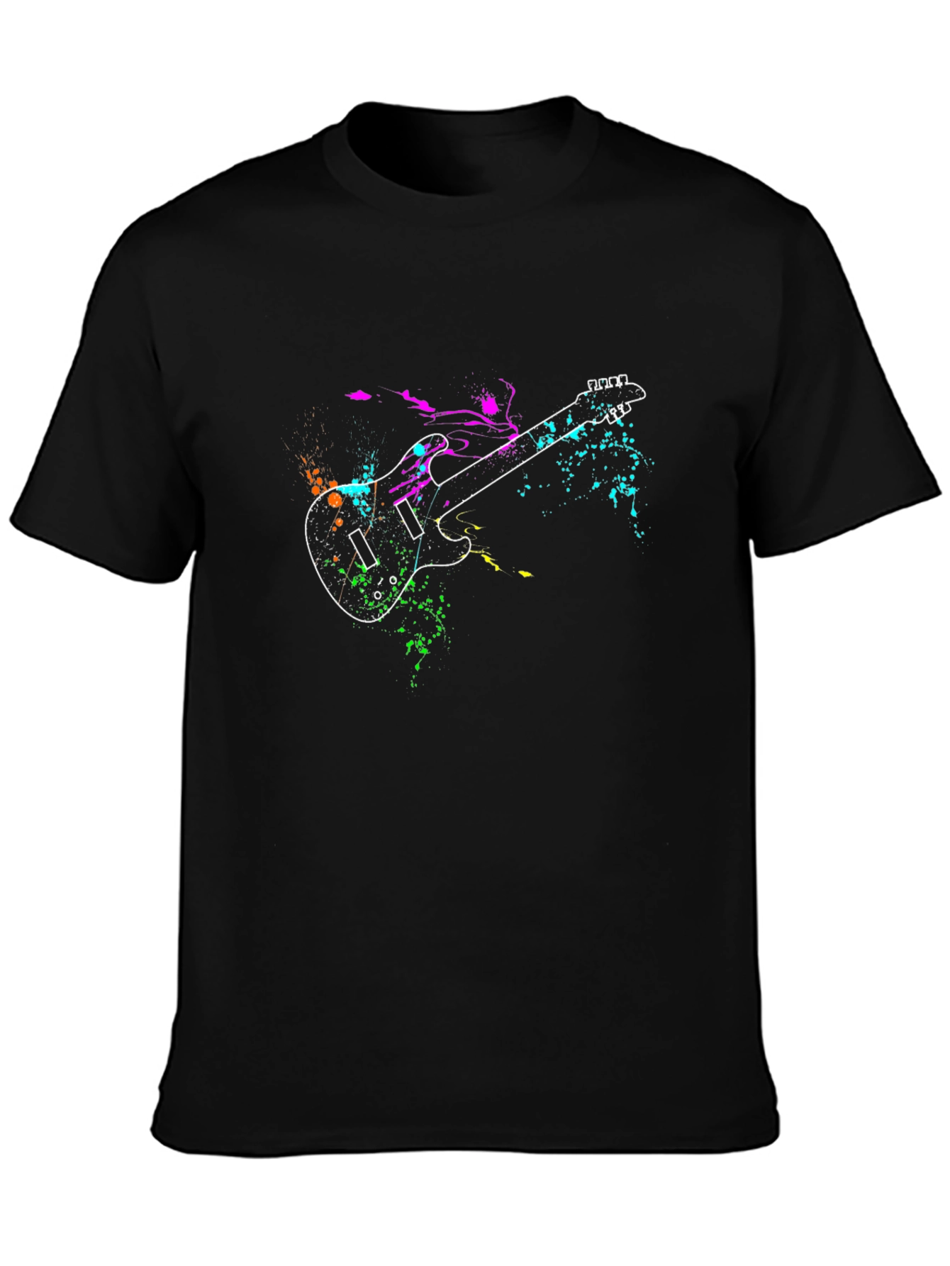 Guitar Splatter Print Black T-Shirt