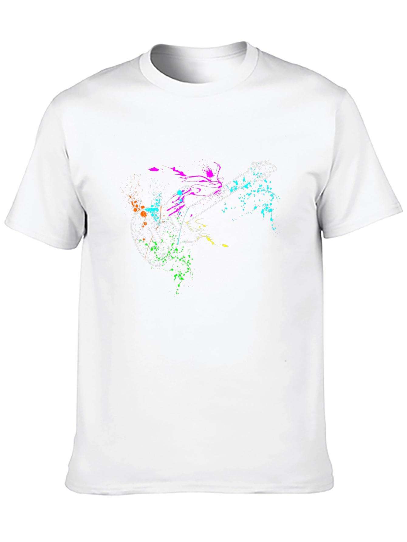 Guitar Splatter Print Black T-Shirt