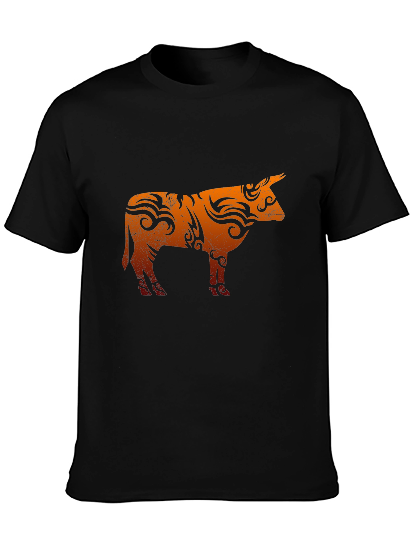 Tribal Bull Graphic T-Shirt - Black Cotton Blend Tee