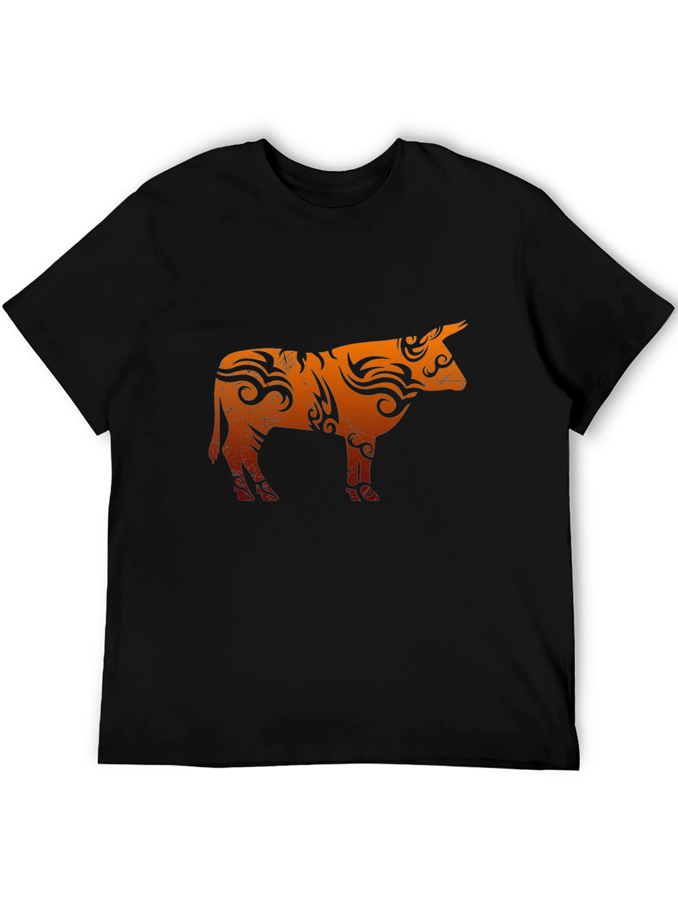 Tribal Bull Graphic T-Shirt - Black Cotton Blend Tee