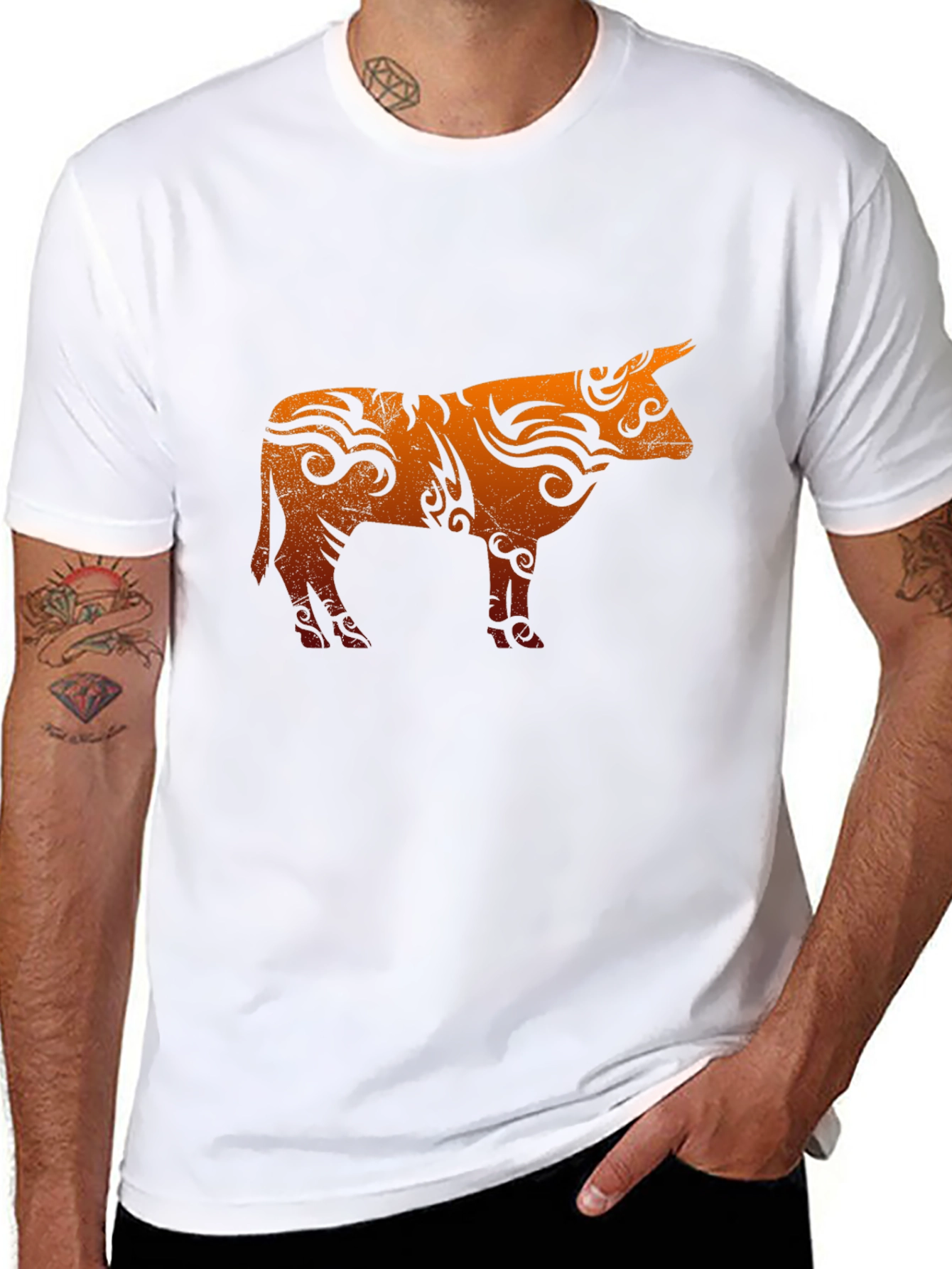 Tribal Bull Graphic T-Shirt - Black Cotton Blend Tee