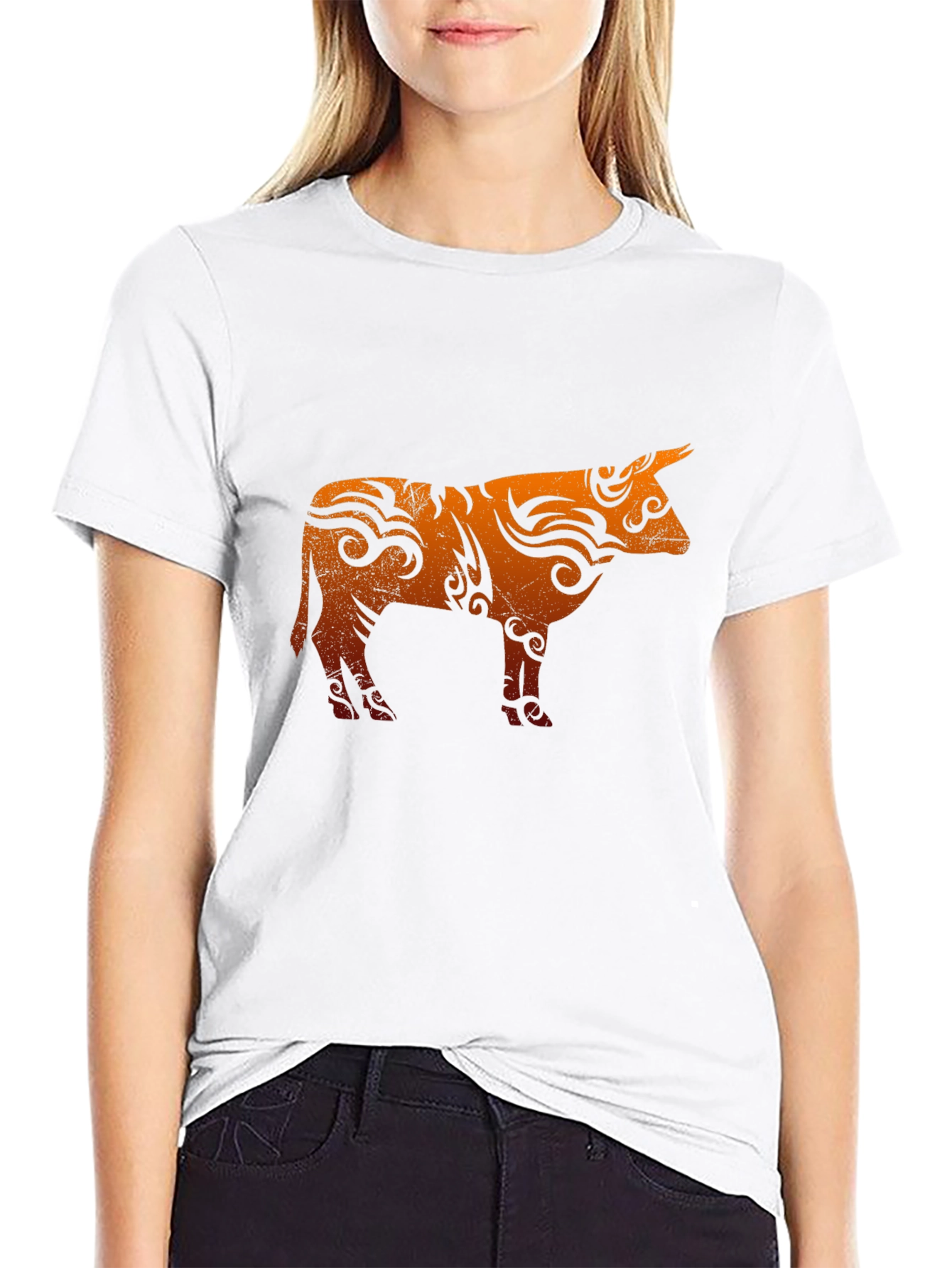 Tribal Bull Graphic T-Shirt - Black Cotton Blend Tee