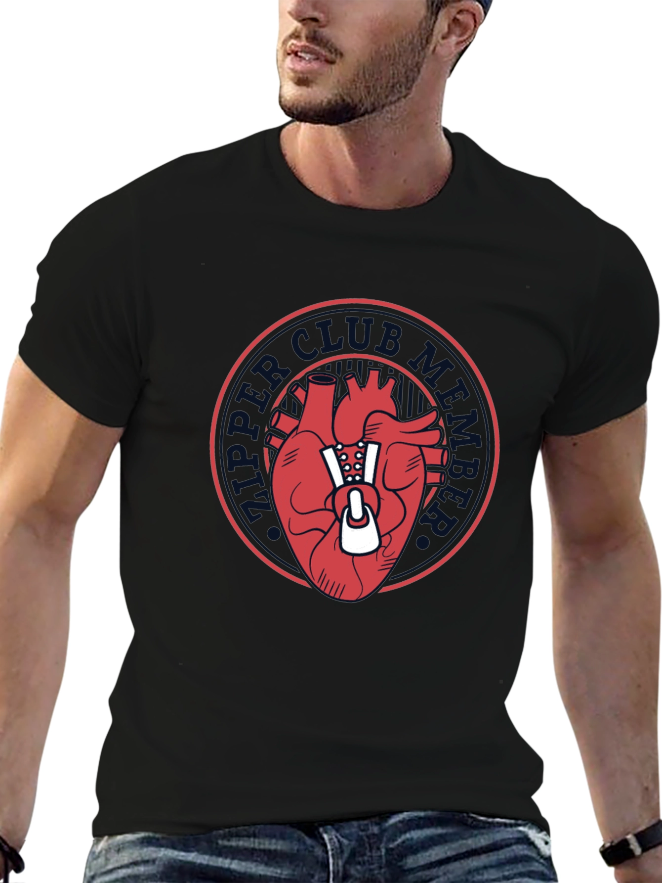 Heart Club Zip-Up Graphic Tee - Mens Black T-Shirt