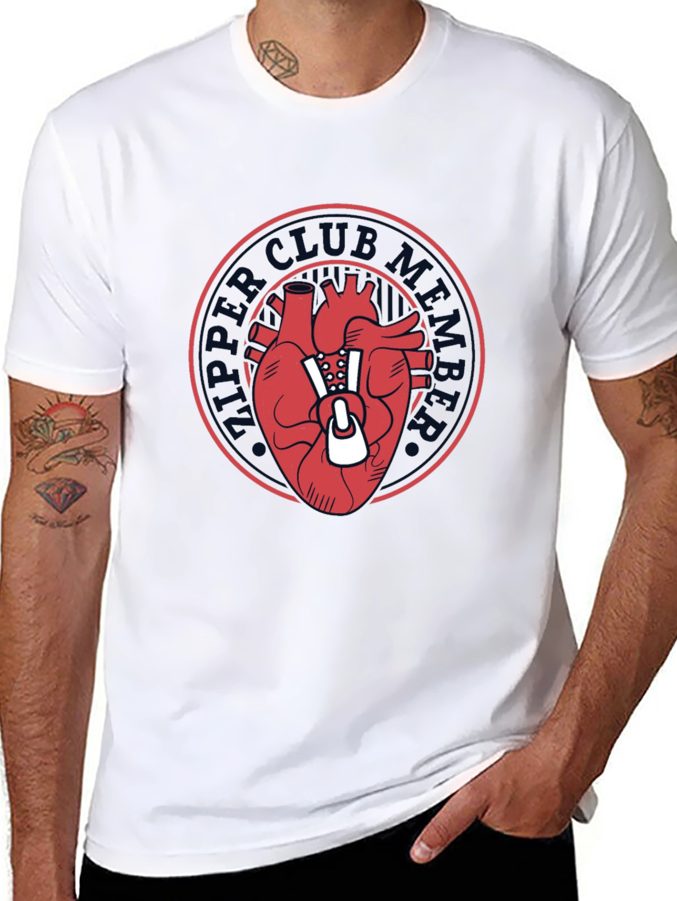 Heart Club Zip-Up Graphic Tee - Mens Black T-Shirt