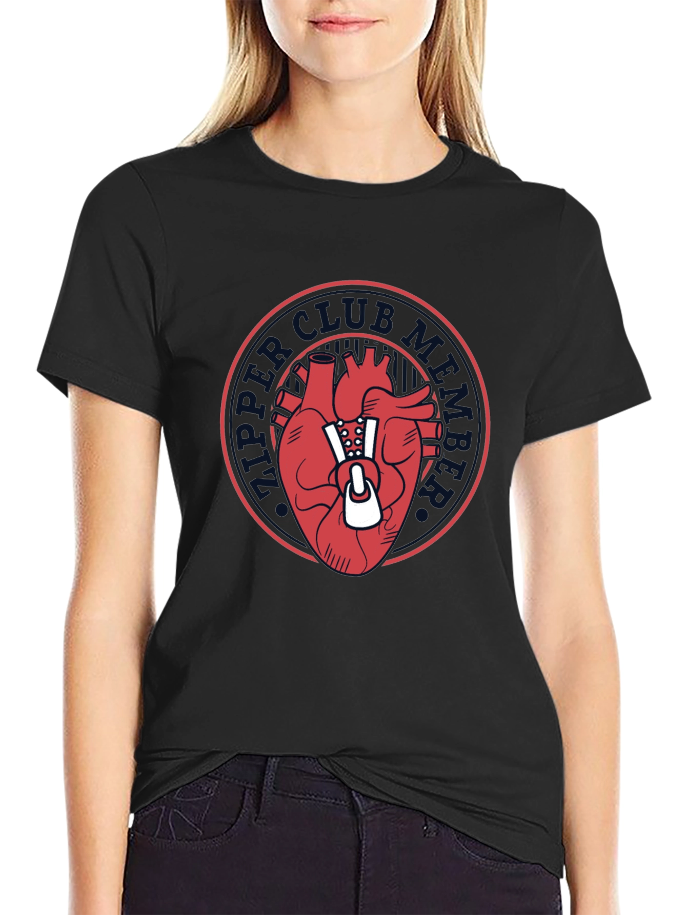 Heart Club Zip-Up Graphic Tee - Mens Black T-Shirt