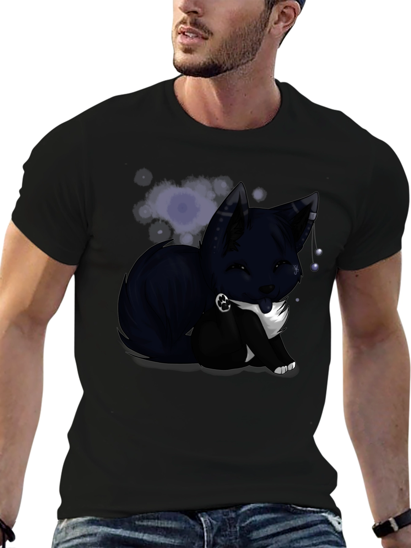 Anime Fox Graphic T-Shirt - Black