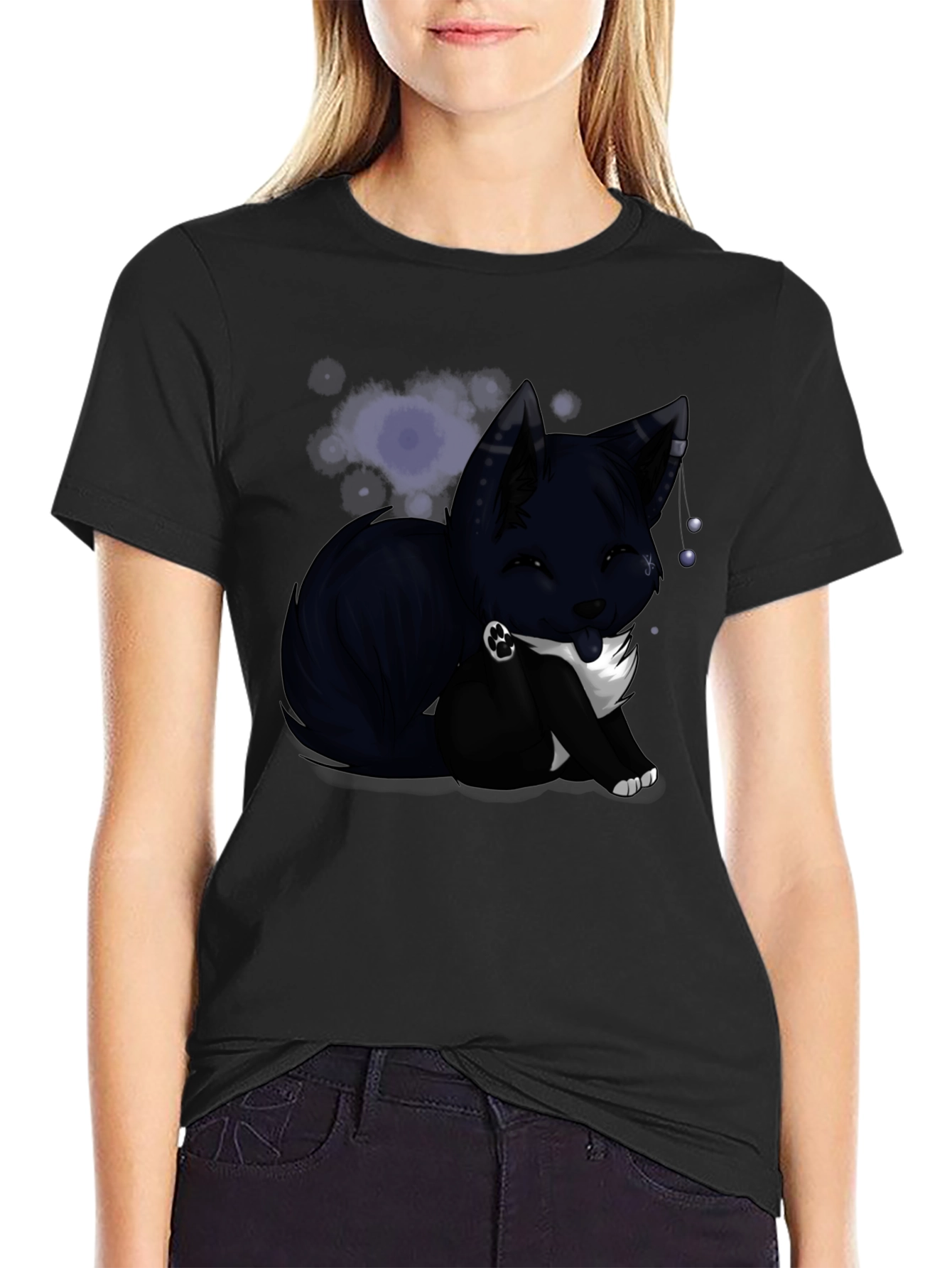 Anime Fox Graphic T-Shirt - Black