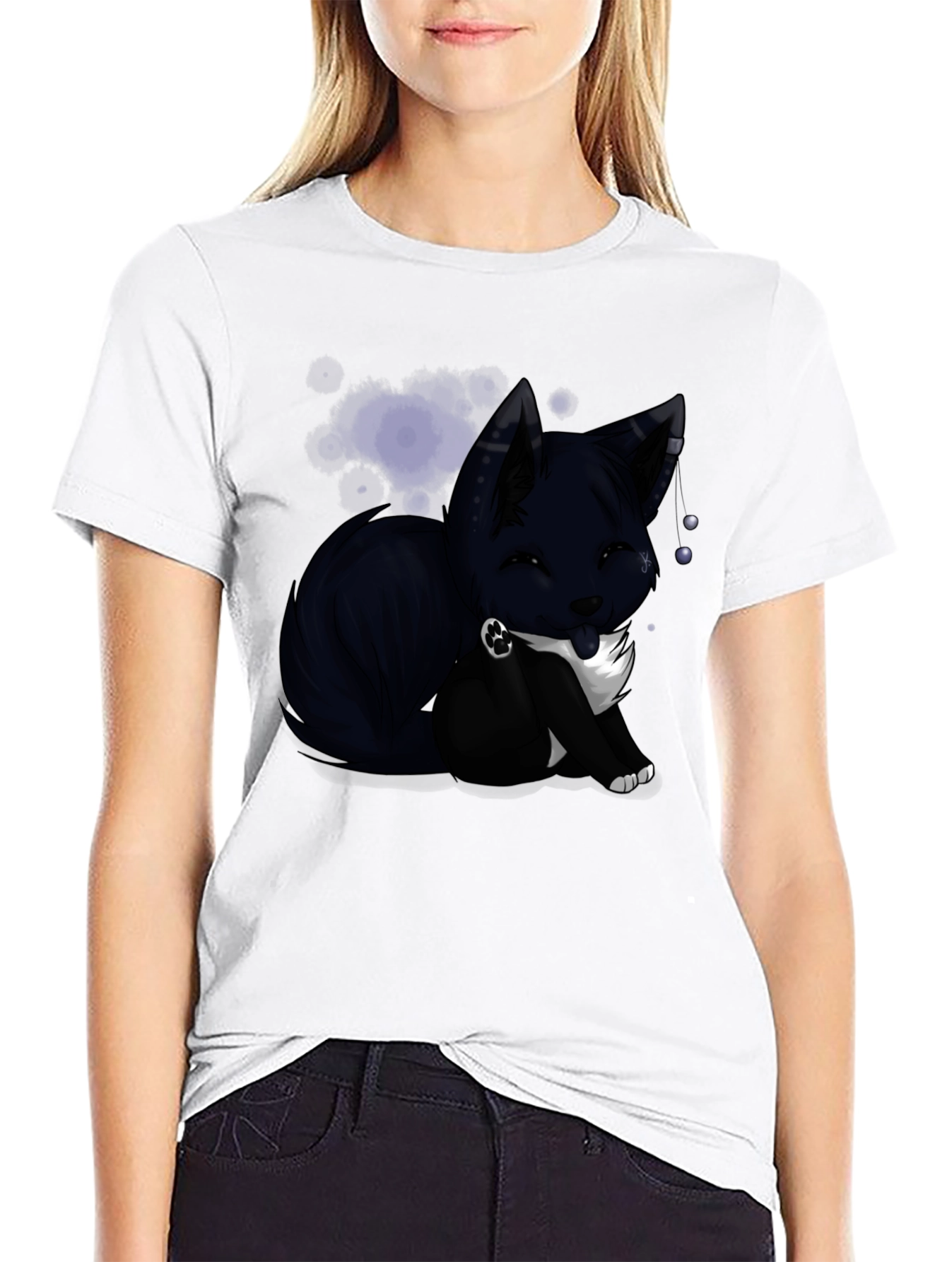 Anime Fox Graphic T-Shirt - Black