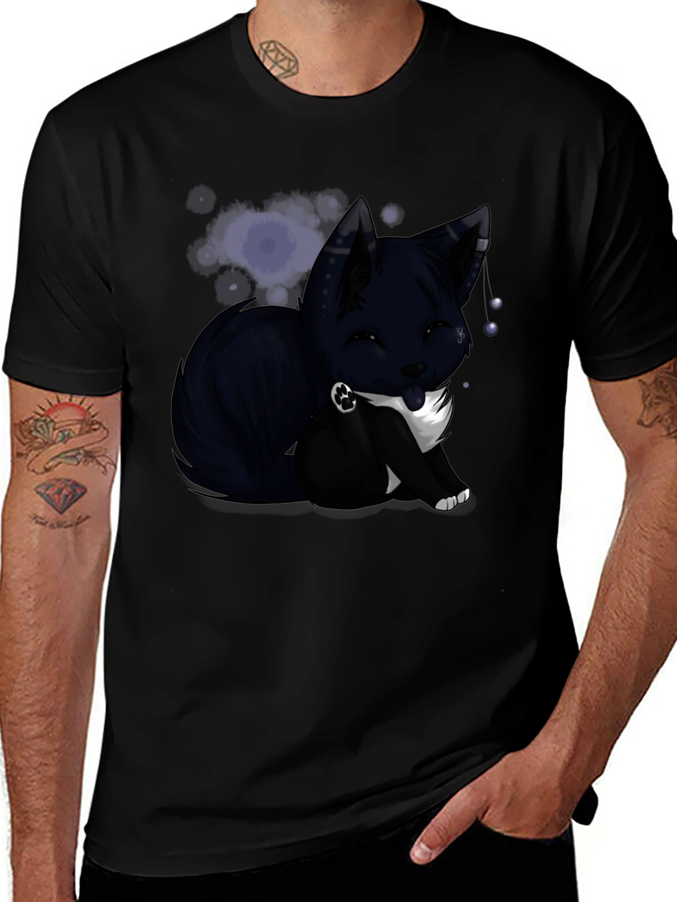 Anime Fox Graphic T-Shirt - Black