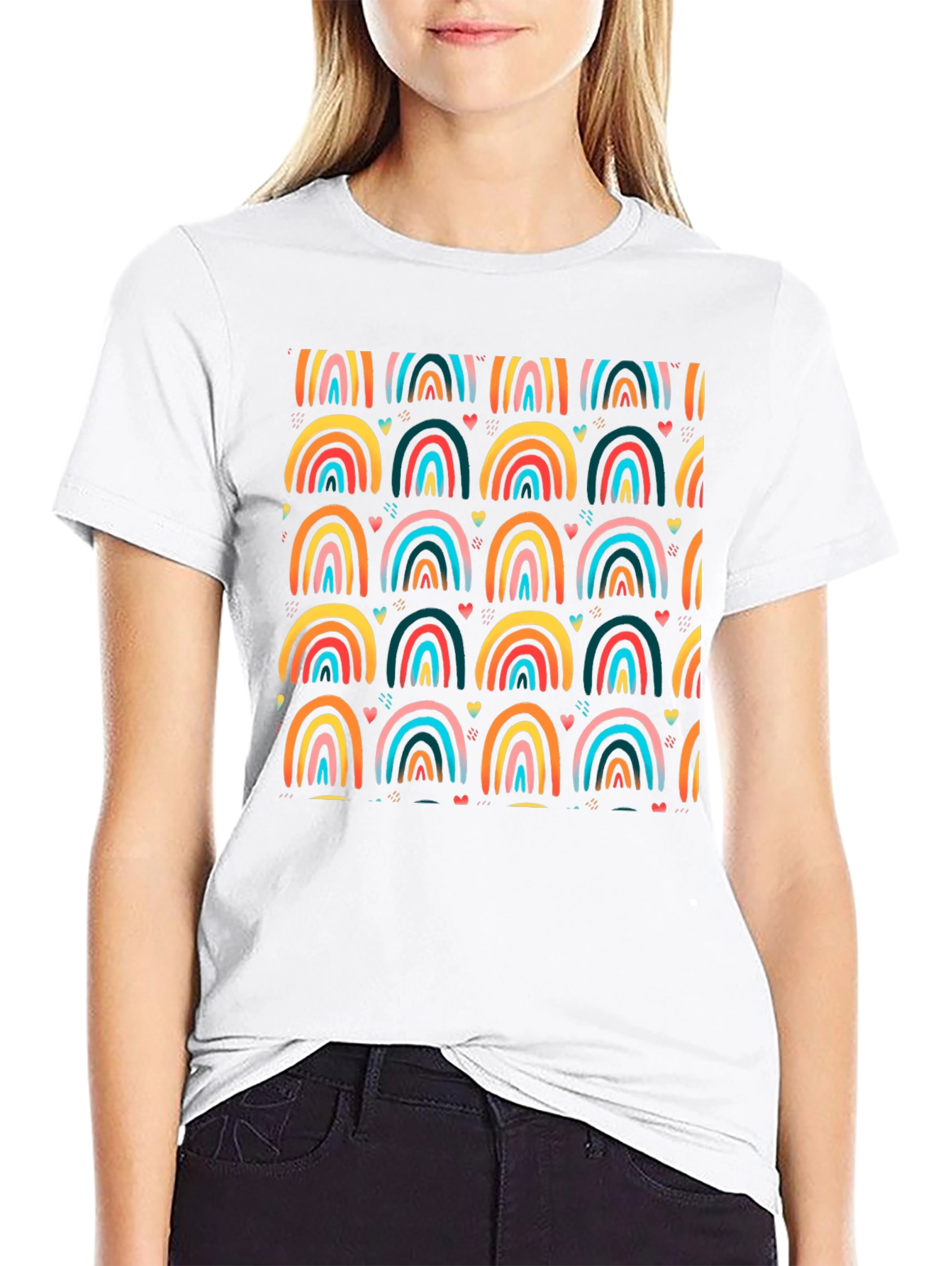 Rainbow Arch Pattern Mens Black T-Shirt